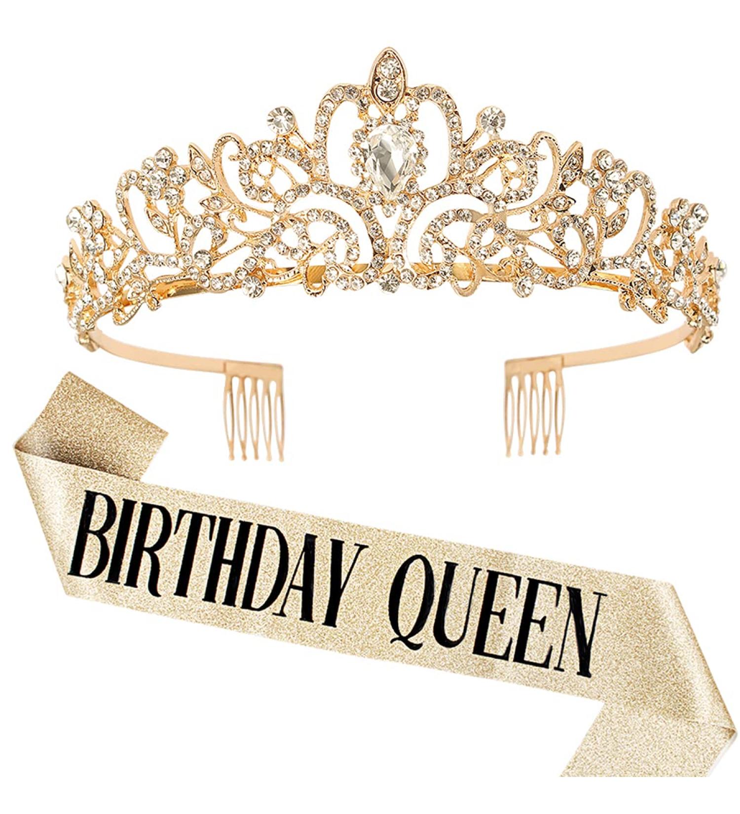 Birthday Queen Sash & Rhinestone Tiara Set - Silver Birthday Decoration Kit for Women & Girls - Party Hair Accessories & Cake Topper - Buy Online on GoSupps.com