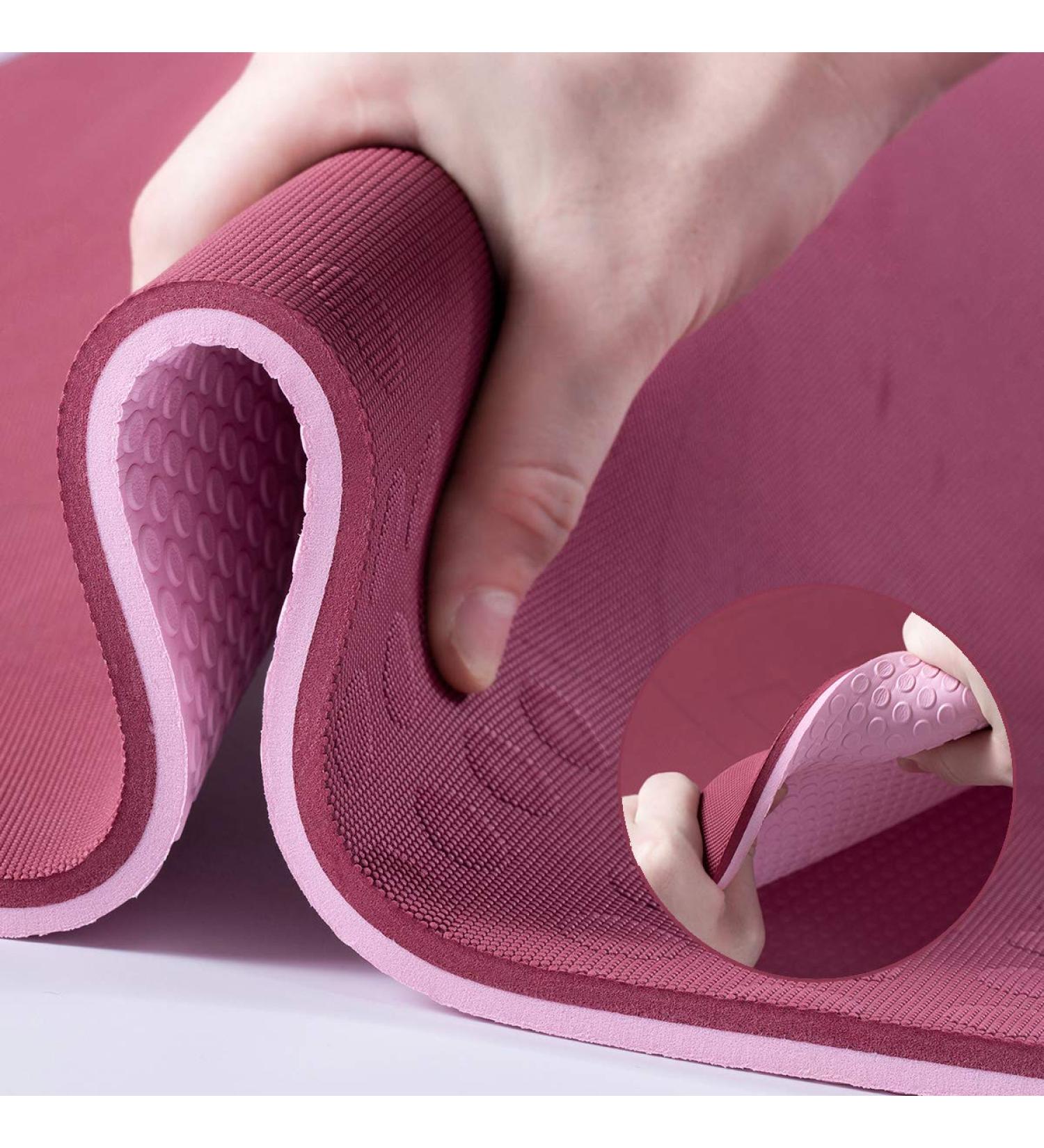 JELS Extra Thick Yoga Mat 10MM Non Slip Design SGS Certified TPE Material with Carrying Strap Ideal for Yoga Pilates and Workouts 72x26 Wine Pink