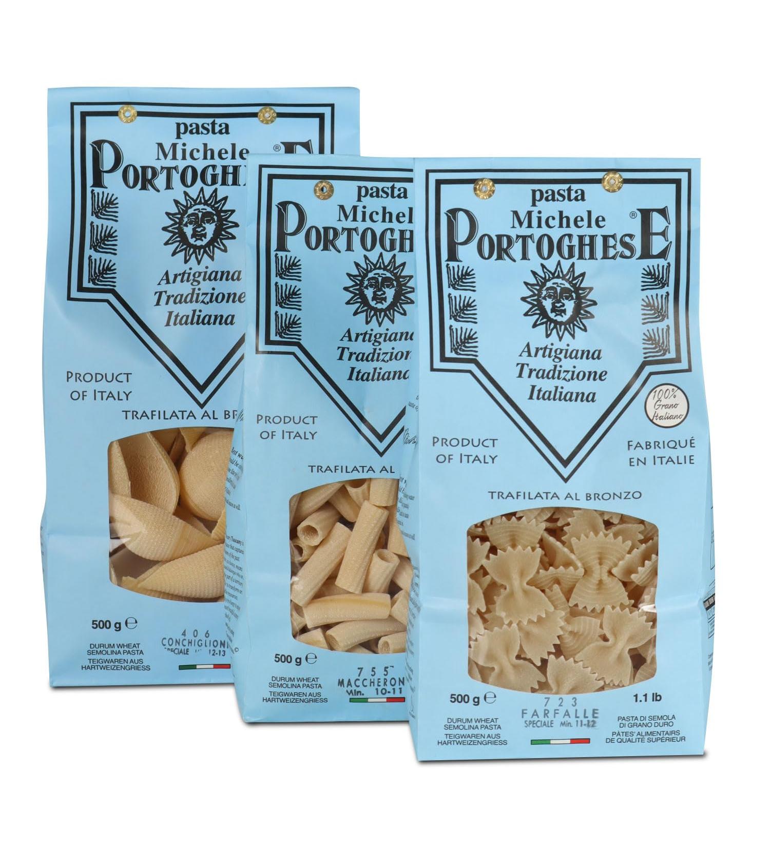 Michele Portoghese Tasta Classica Pasta - Conchiglioni Farfalle & Maccheroni 3 x 500g | Authentic Italian Pasta for International Shipping - Buy Online on GoSupps.com