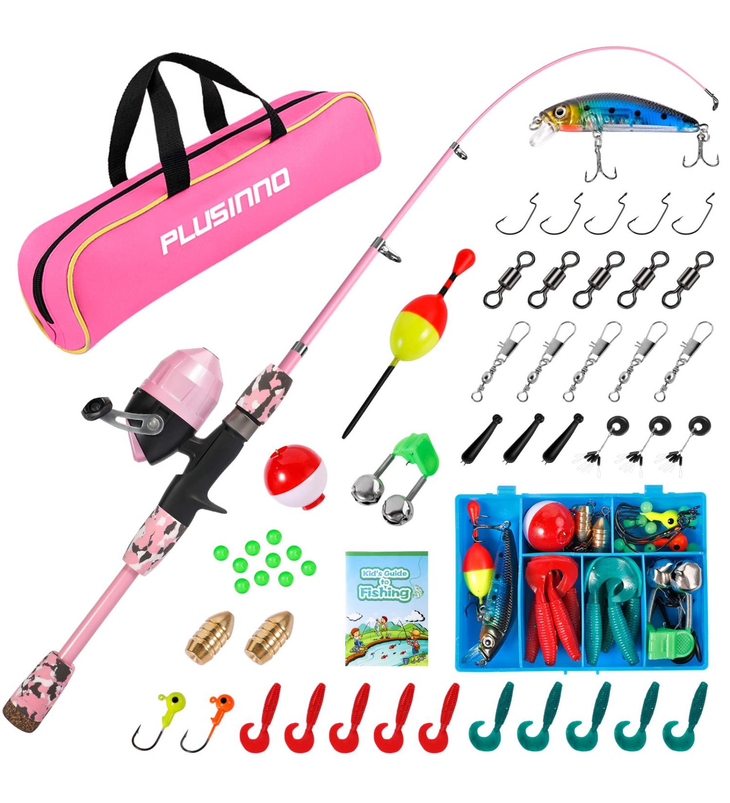 PLUSINNO Kids Fishing Pole with Spincast Reel Telescopic Rod Combo - Pink 47.24In - Ideal for Boys, Girls, and Adults - Buy Online on GoSupps.com