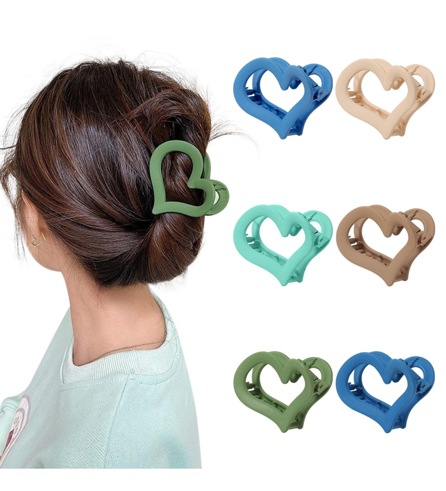 HAIMEIKANG Heart Hair Claw Clips Set - Floral Medium Large Hair Claws for Long Hair in Blue, Green, and Coffee - Strong Hold Jaw Clamps for Thin to Medium Thick Hair - Buy Online on GoSupps.com