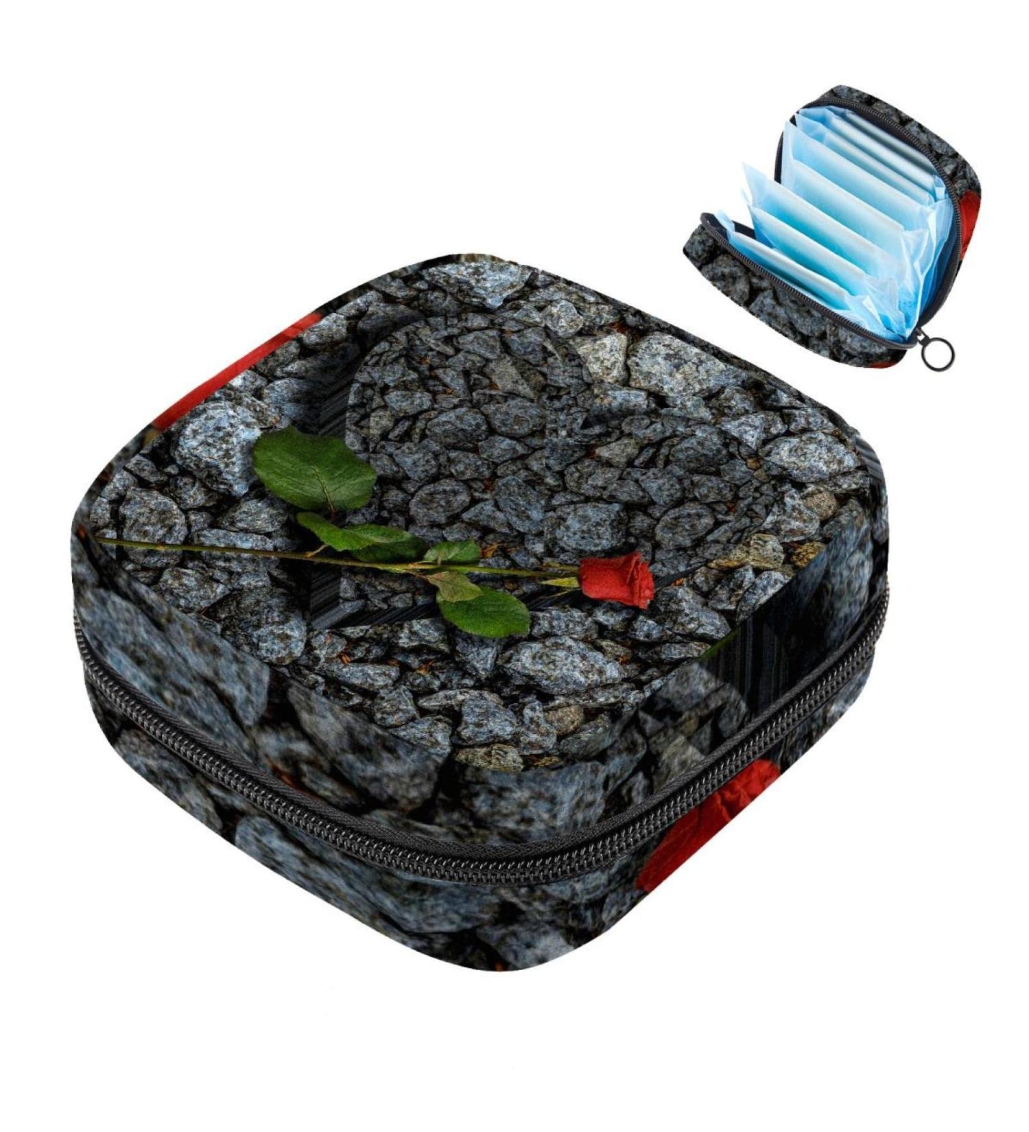 Menstrual Pad Bag with Zipper - Stylish Ladies Napkin Pouch & Tampon Collection Bag for Women & Girls (Heart & Rose Design) - Buy Online on GoSupps.com