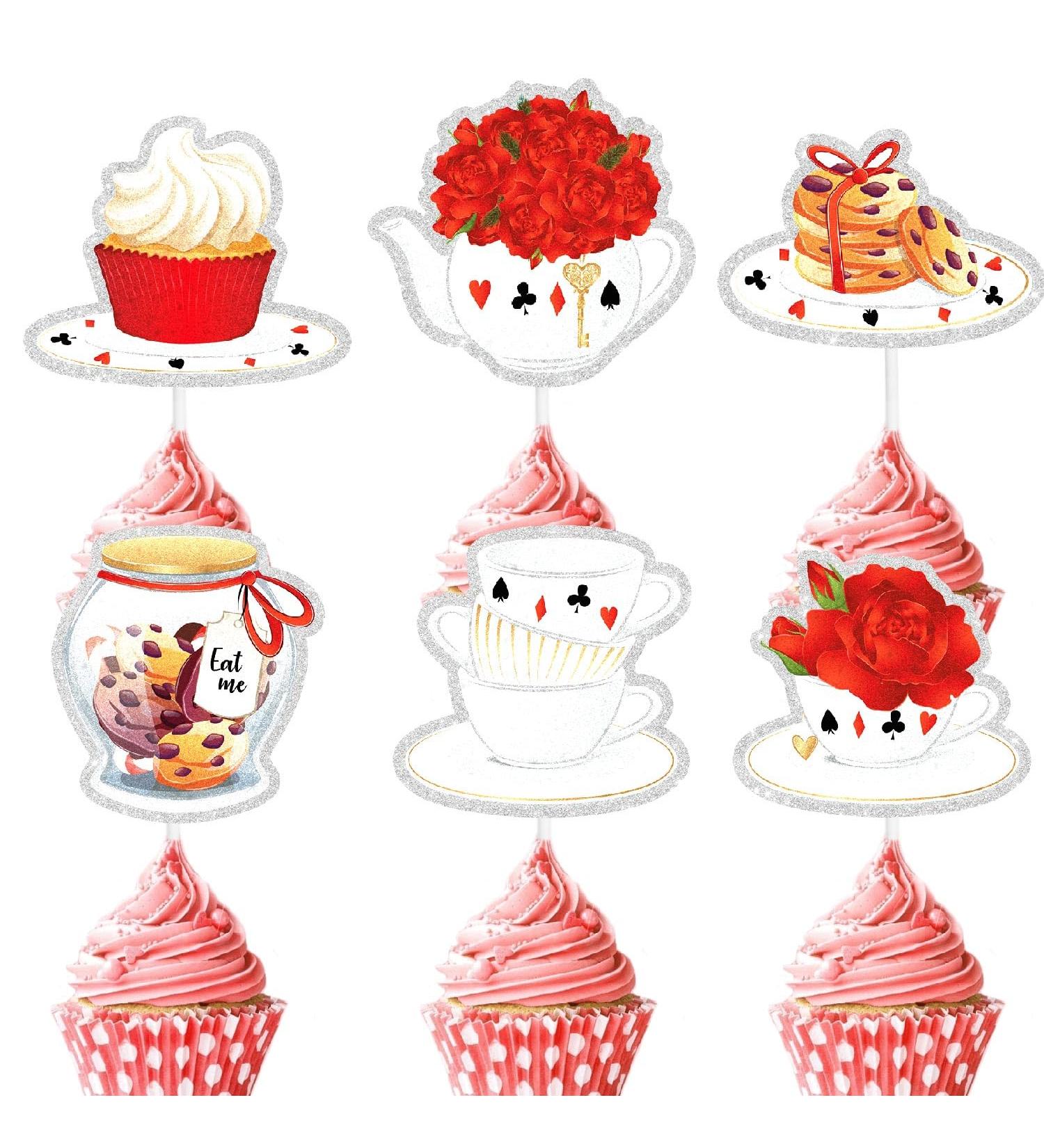 Afternoon Tea Themed Floral Teapot Cupcake Toppers Set of 18 - Perfect for use as Afternoon Tea Party Baby Shower Fairy Tale Theme Party Birthday Party Dessert Decoration - SugarGera - Buy Online on GoSupps.com