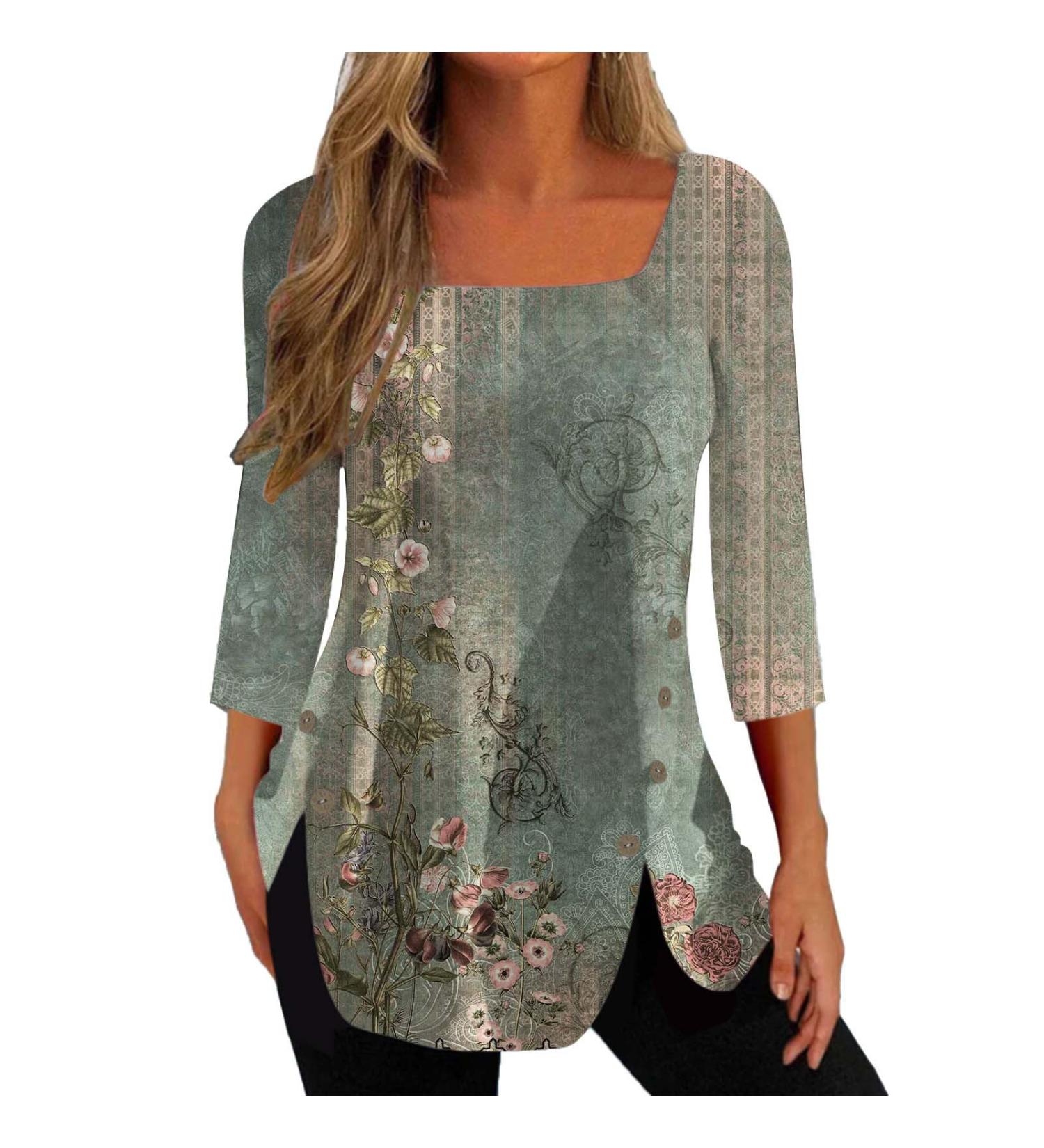 TsaChick Women's Sweatshirt: Side Button Top, Long Sleeve Square Neck Shirt, Black Hoodie Army Green, Solid Fitted, Sizes S-XXL | WYB47 - Buy Online on GoSupps.com