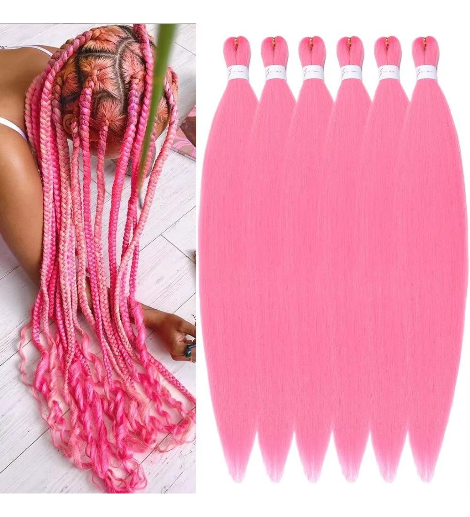 YDDM PRE Stretched Pink Braiding Hair Extensions - 32 Inch Jumbo 6 Packs | Perfect for Artistic Braids - Buy Online on GoSupps.com