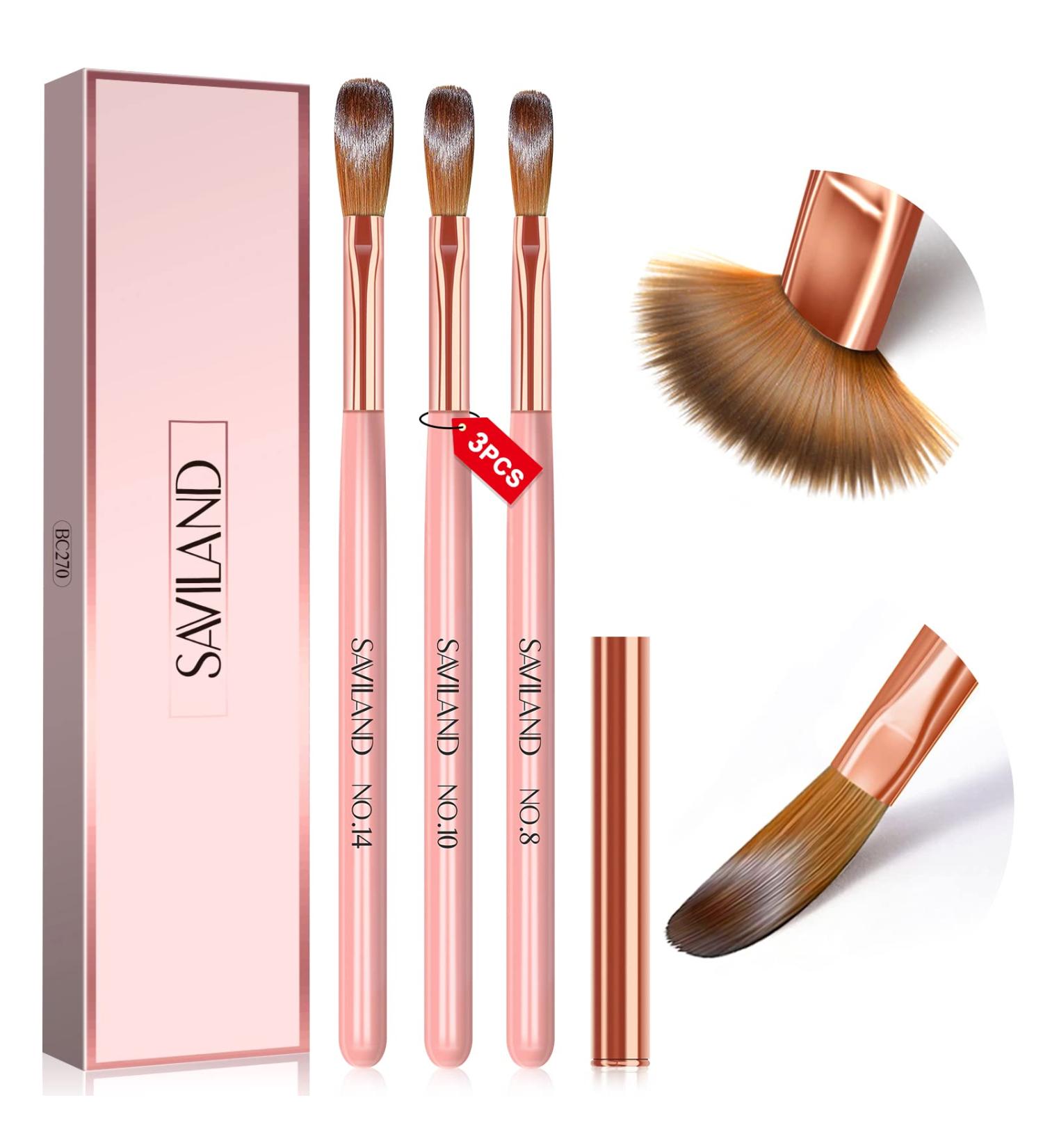 Saviland 3PCS Size 8/10/14 Kolinsky Acrylic Nail Brush Set | Pink Handle Professional Brushes for Nails Extension, 3D Nail Carving & Acrylic Application - Buy Online on GoSupps.com