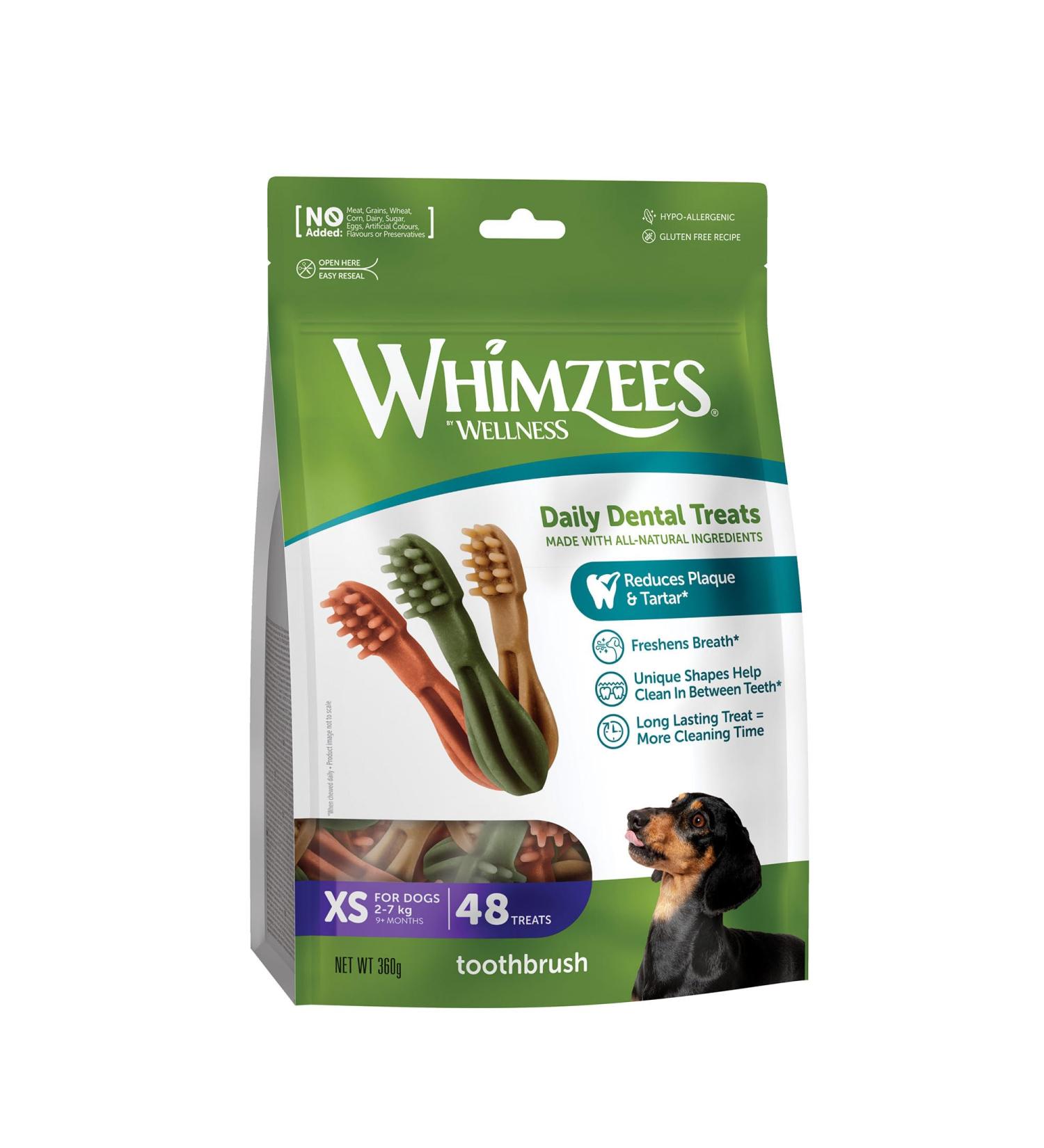 WHIMZEES By Wellness Toothbrush for Very Small Dogs | Natural Grain-Free Dental Chew Sticks | 48 Count Size XS - Best International Shipping - Buy Online on GoSupps.com