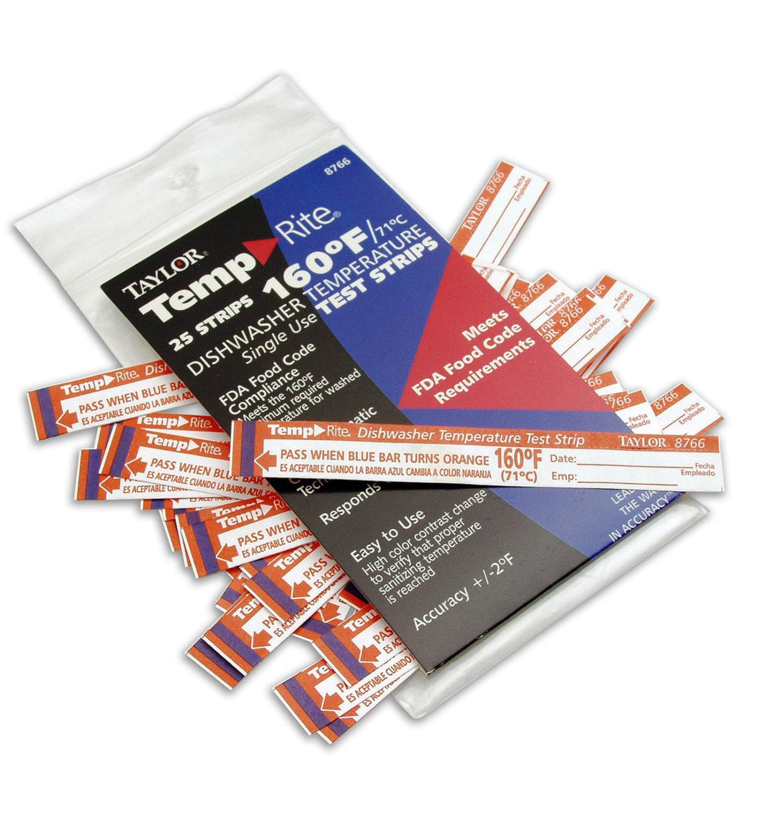 Taylor 8766 Dishwasher Test Strips 160 Degree- Temp-Rite