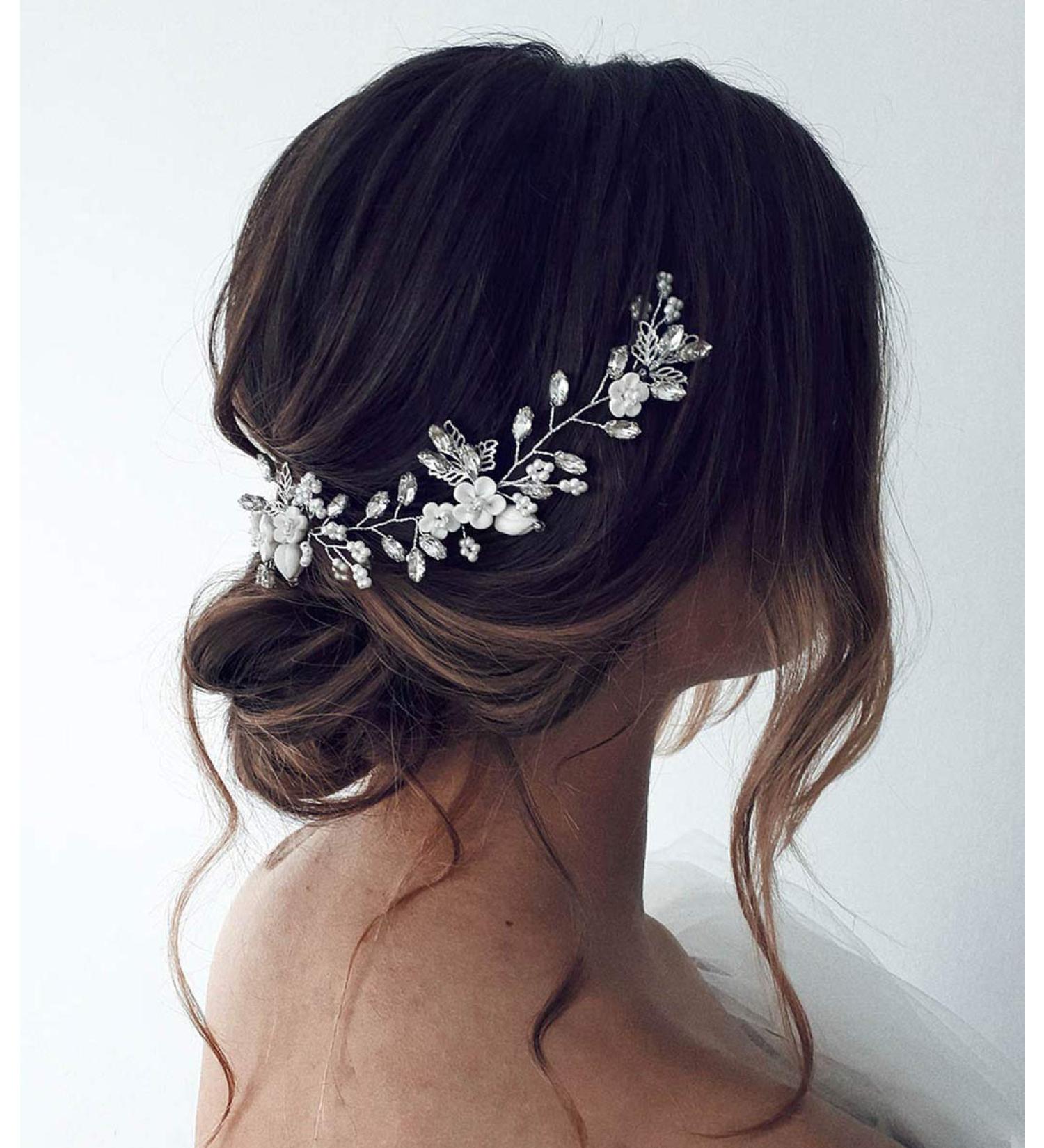 Unicra Bridal Hair Accessories - Silver Flower Headband & Crystal Bridal Headpiece for Women & Girls | International Shipping - Buy Online on GoSupps.com
