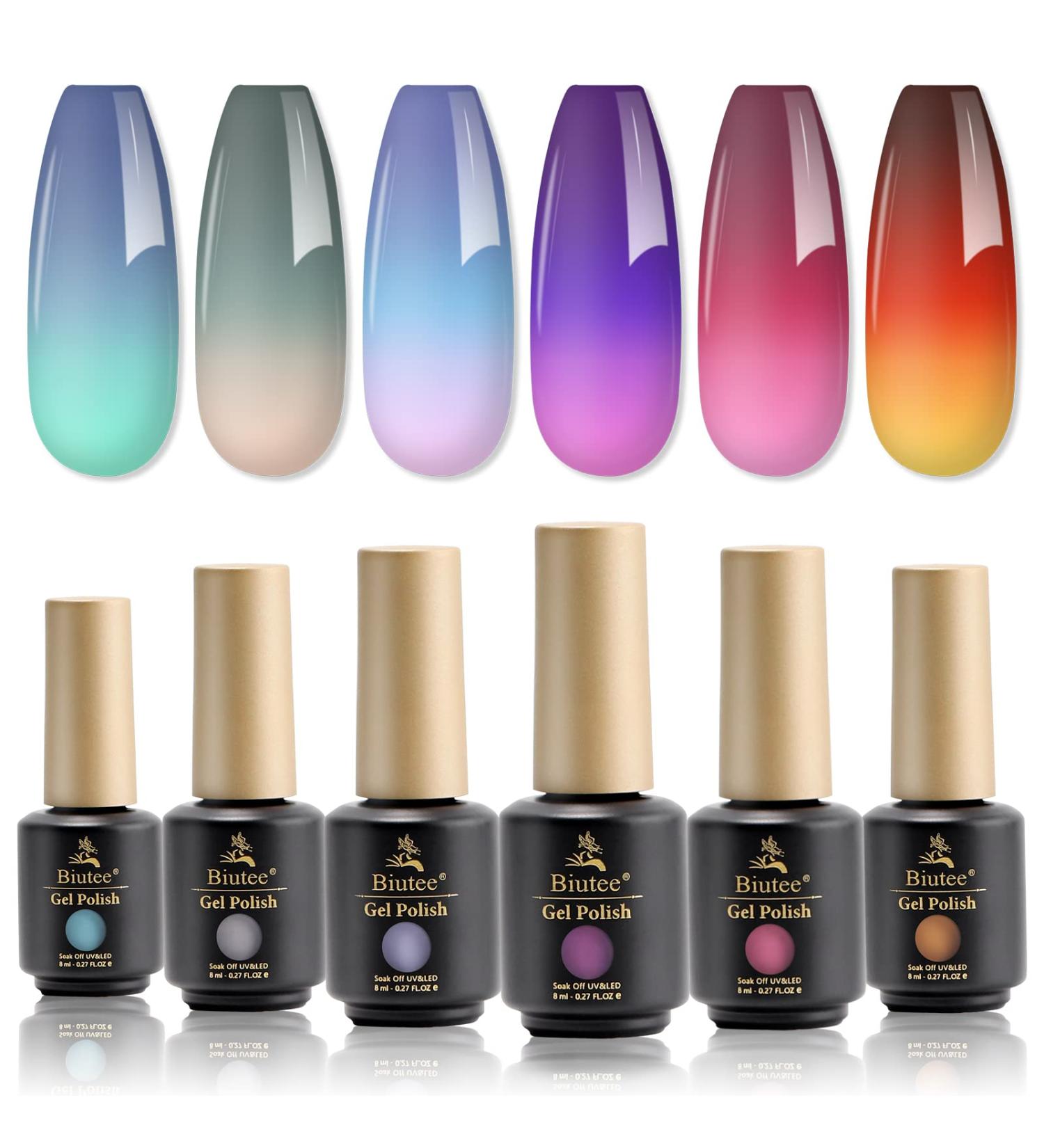 Color Changing Gel Nail Polish Set - 6 pcs Temperature Changing Mood Colors | Long Lasting Fun Nail Art Kit for Women | Soak Off UV LED Polish Gift - Buy Online on GoSupps.com