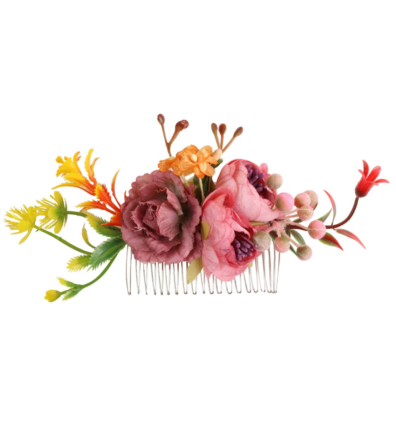 Rose Flower Wreath Hair Comb for Women - Retro Bridal Hair Accessory and Wedding Jewelry - Buy Online on GoSupps.com