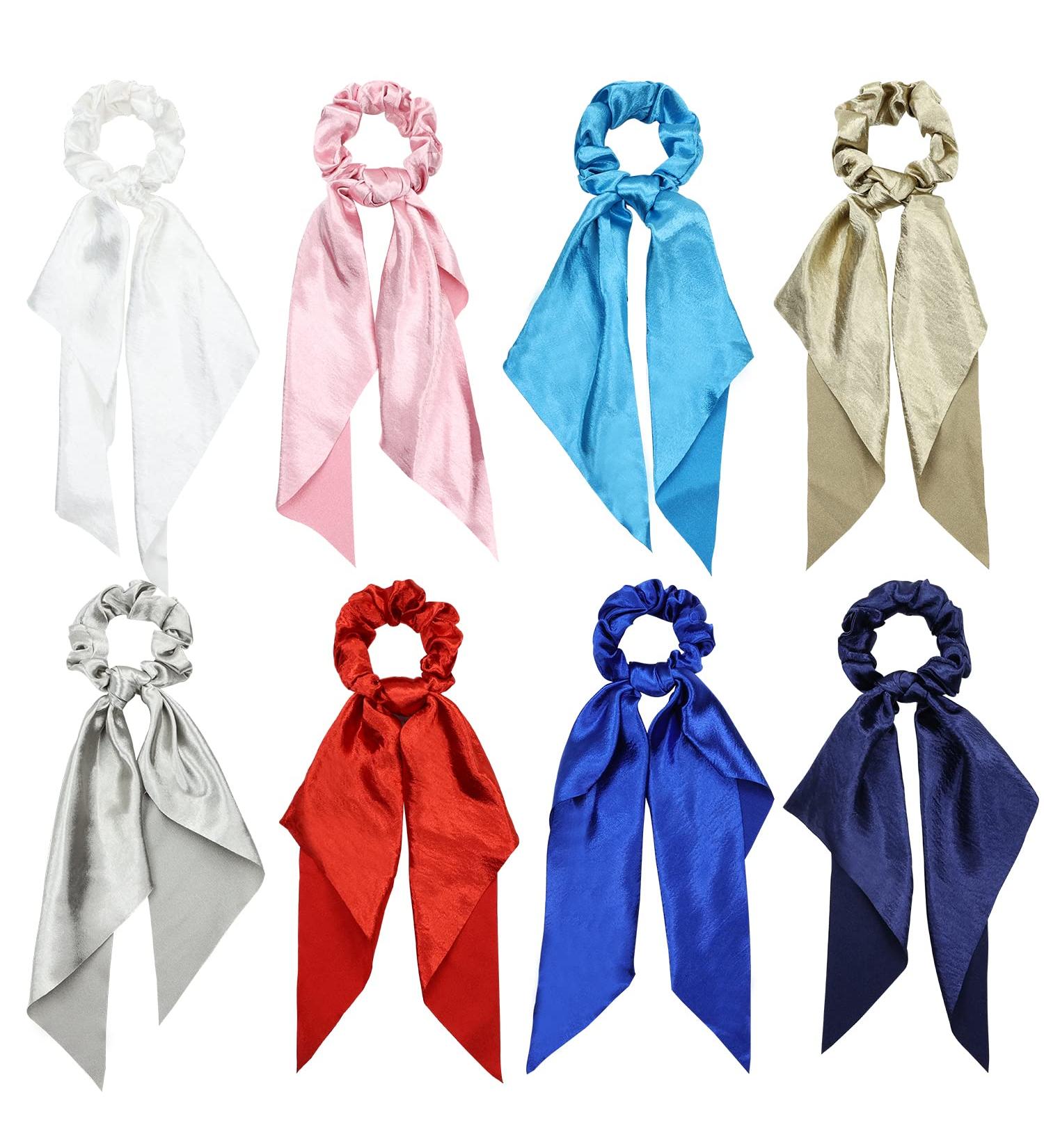 8 Pack Colorful Satin Hair Bows Scrunchies - Women's Hair Accessories Set - Buy Online on GoSupps.com
