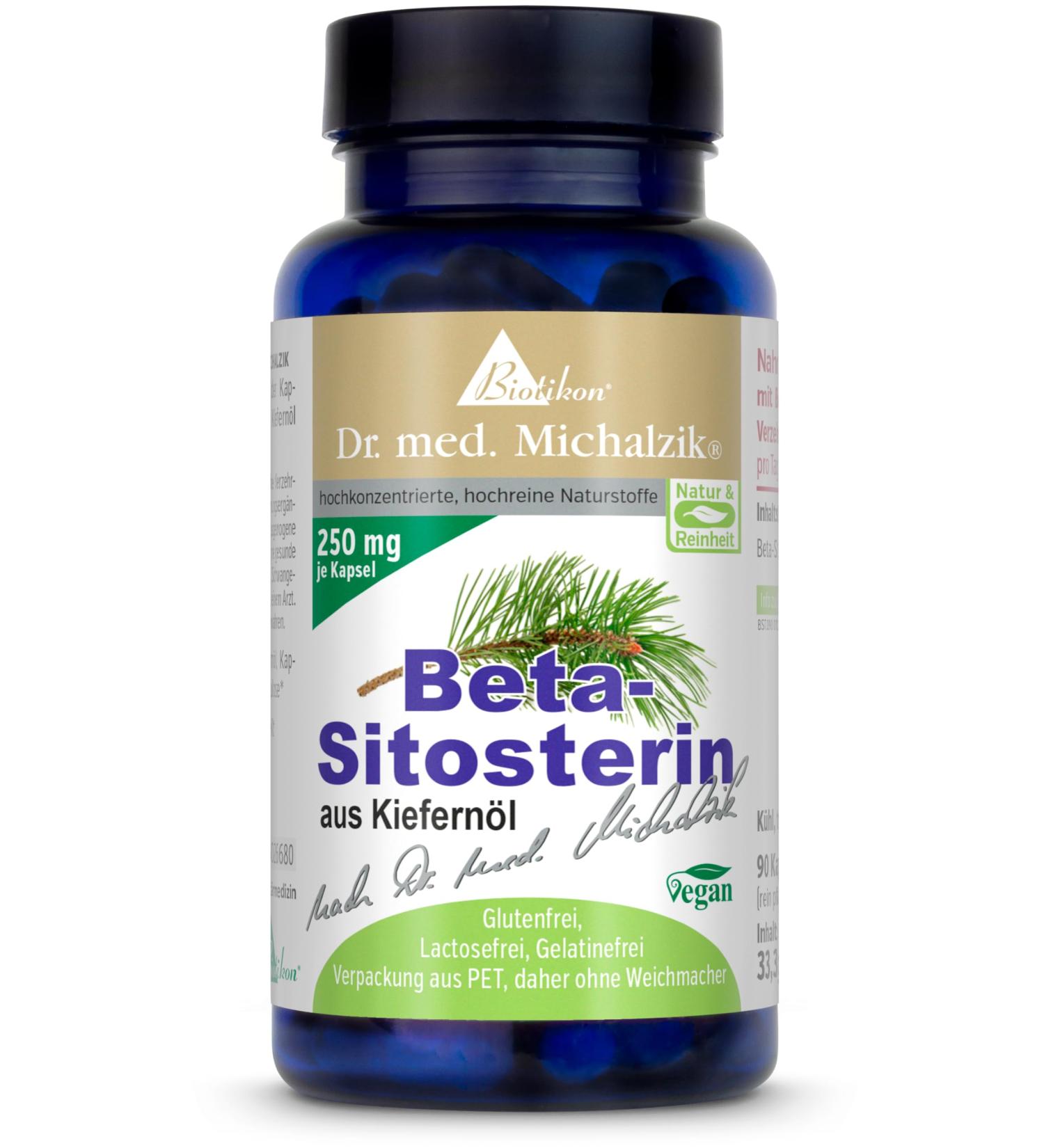 Betasitosterol 90 vegan capsules 250 mg highdose pure betasitosterol from pine oil per capsule according to Dr med Michalzik without additives from BIOTIKON - Buy Online on GoSupps.com
