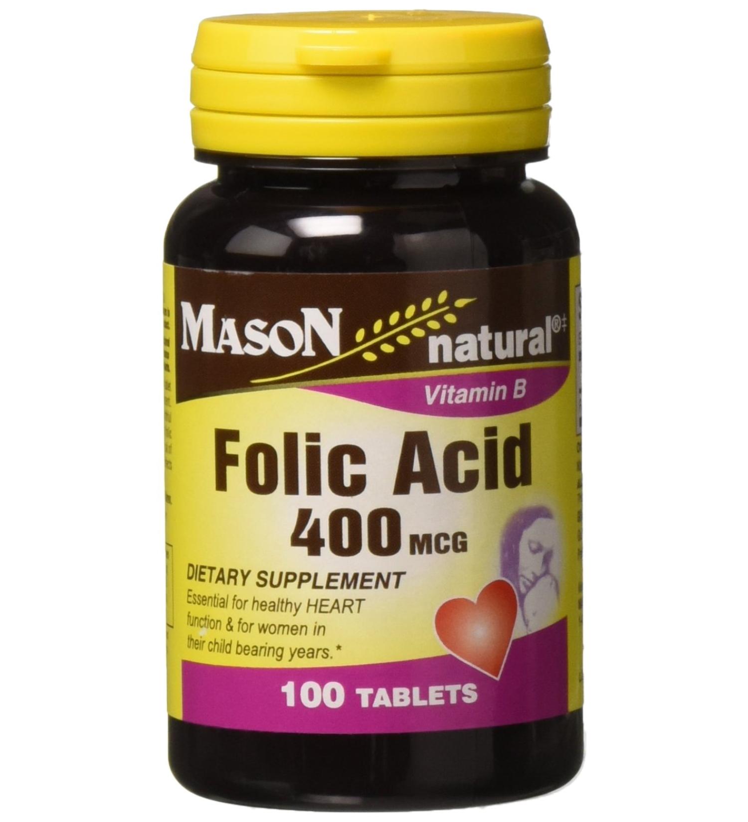 Mason Natural Folic Acid 400 mcg - 100 Tablets for Optimal Health - Buy Online on GoSupps.com
