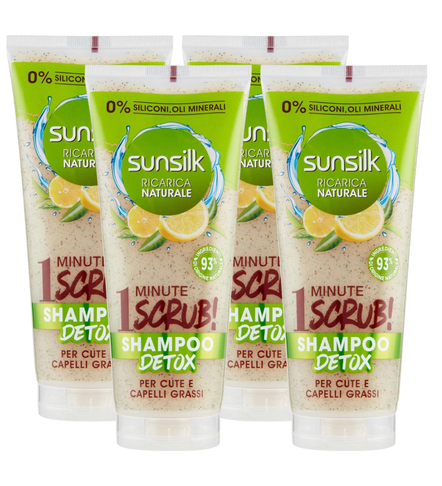 Sunsilk Sunsilk Detox Scrub Shampoo Natural Refill for Oily Hair with Green Tea and Lemon Naturally Derived Ingredients Silicone-Free - 4 x 200ml Bottles