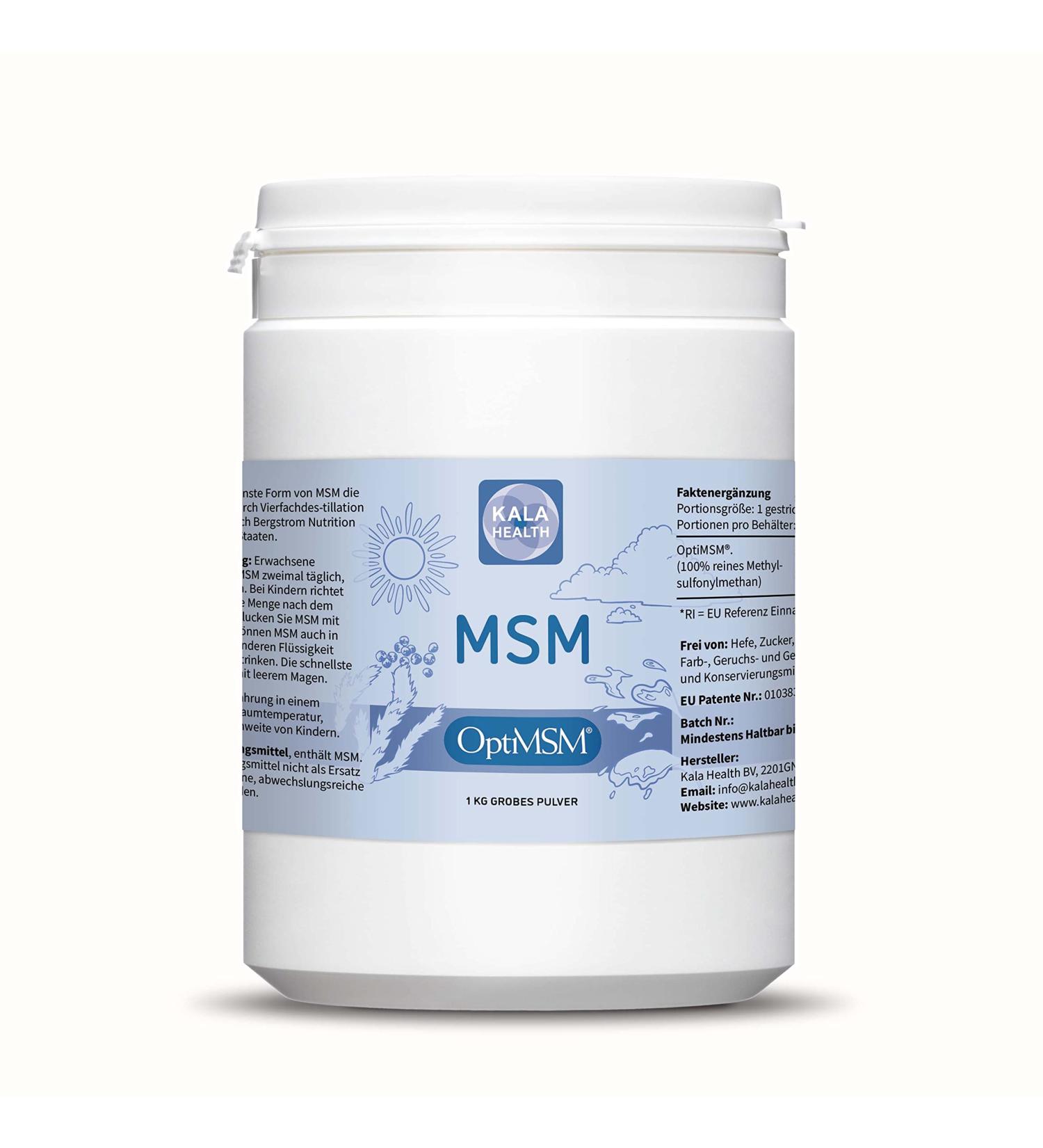 KALA HEALTH OPTIMSM MSM Powder 1000g - Pure Methylsulfonylmethane Supplement for Joints Skin Hair & Nails - Organic Sulfur 1 kg Pack No Additives - International Shipping Available - Buy Online on GoSupps.com