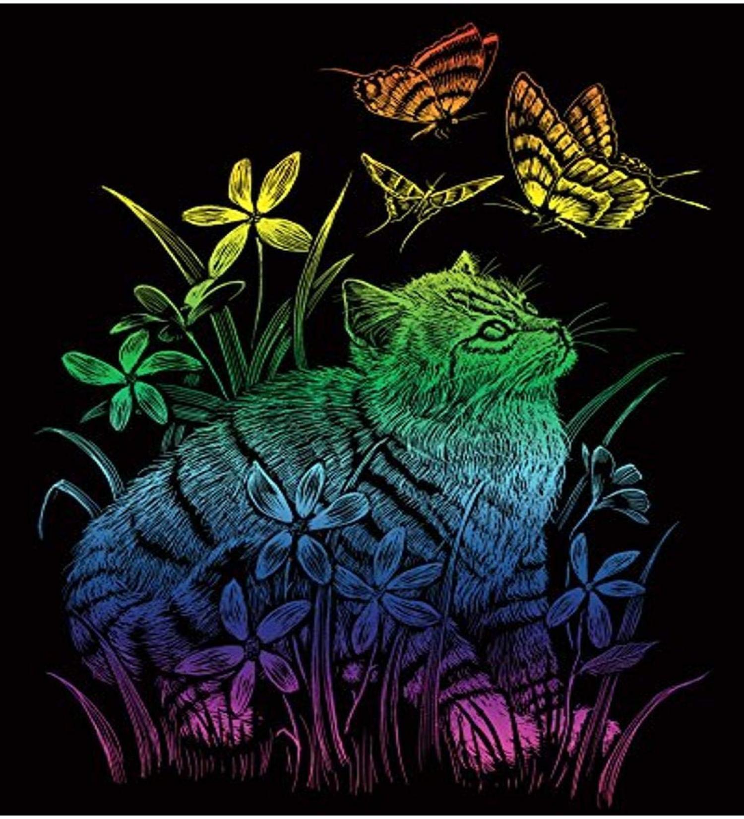 ROYAL BRUSH Rainbow Foil Engraving Art Kit 8"X10", Kitten & Butterflies