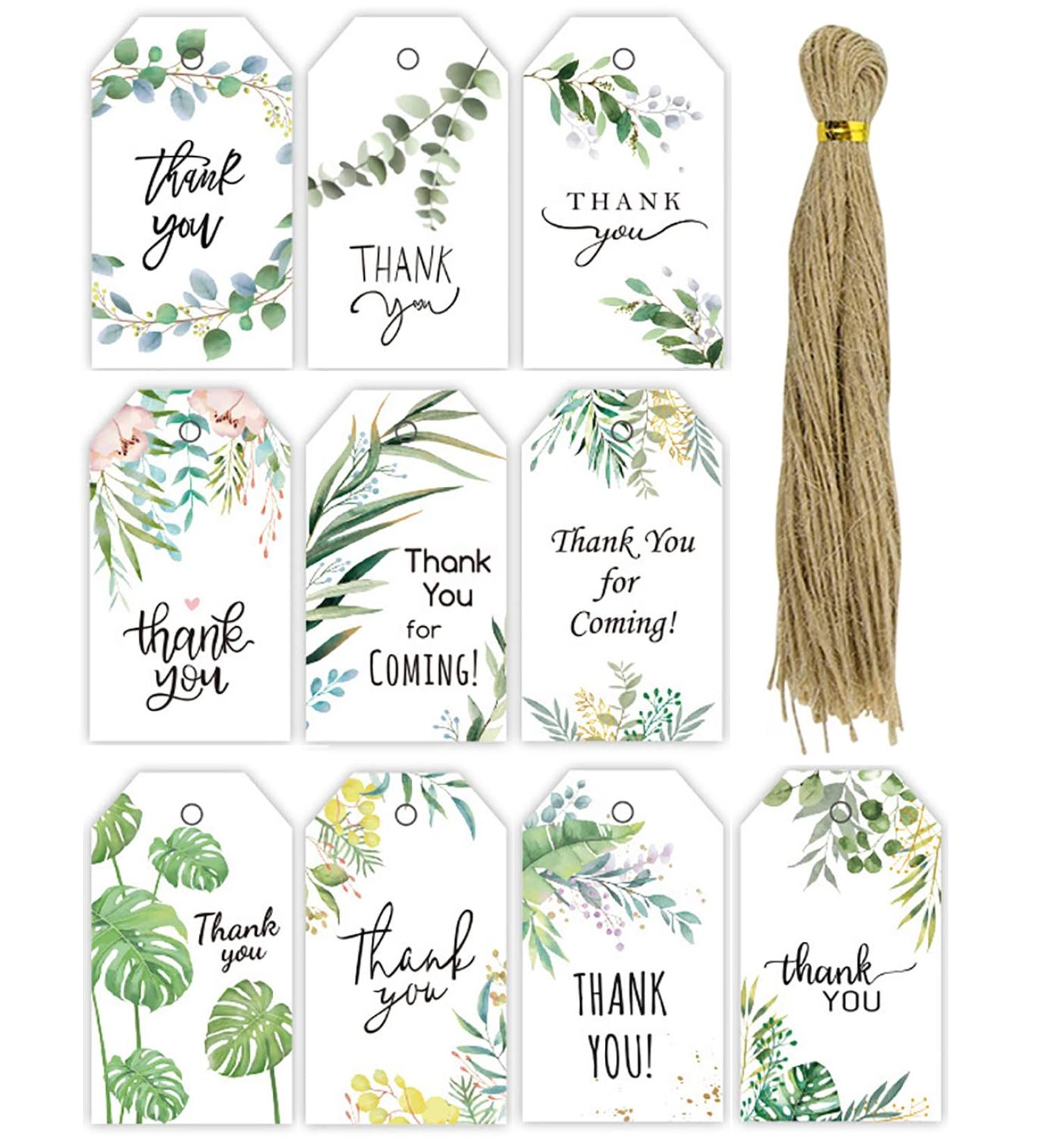 Thank You Tags 100Pcs Gift Tags for Wedding Tags Birthday Baby Shower Party Favors Paper Gift Tags with 100 Sticks Jute String - Buy Online on GoSupps.com