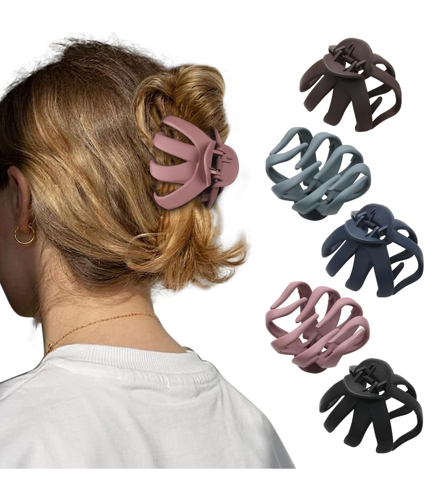 5PCS Large Octopus Hair Claw Clips - Non-slip Strong Hold Matte Clips for Thick Hair - Set of 5 in Black, Gray, Blue, Pink, Brown - 3 Inch Spider Claw Clips for Women and Girls - Buy Online on GoSupps.com