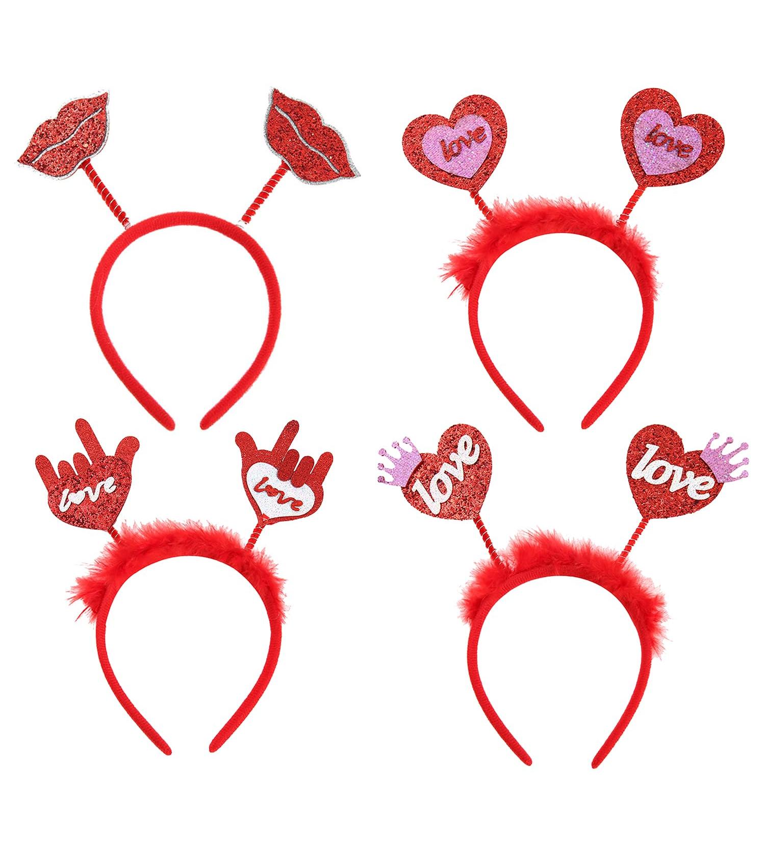 UNVOJL 4 Pieces Valentines Day Red Headband Glitter Love Hair Band Red Love Heart Headband Lip Bopper Headband Hair Hoop for Women Wedding Birthday Gift - Buy Online on GoSupps.com