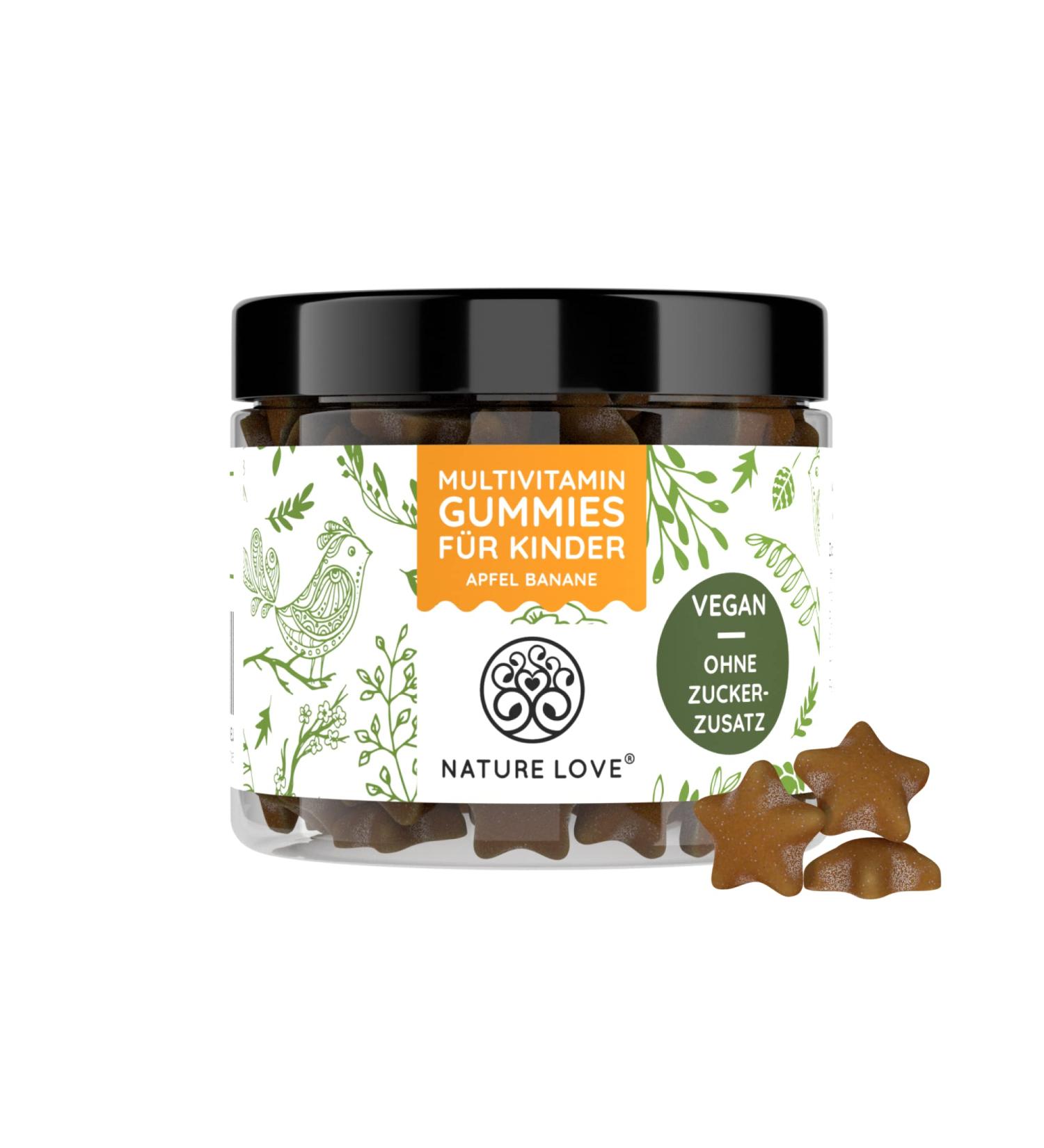 NATURE LOVE Kids Multivitamin Gums - 120 Gums - No Added Sugar - Vitamins A B1 B3 B6 B8 (Biotin) B12 E & Iodine - Kids Vitamins in Gums - Vegan Lab Controlled - Buy Online on GoSupps.com