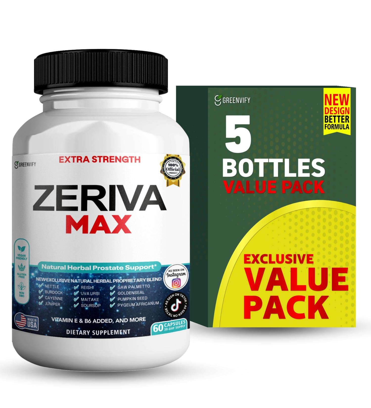 Zeriva Max Extra Strength Prostate Support Natural Herbal Supplement 60 Capsules 30-Day Supply (5) - Buy Online on GoSupps.com