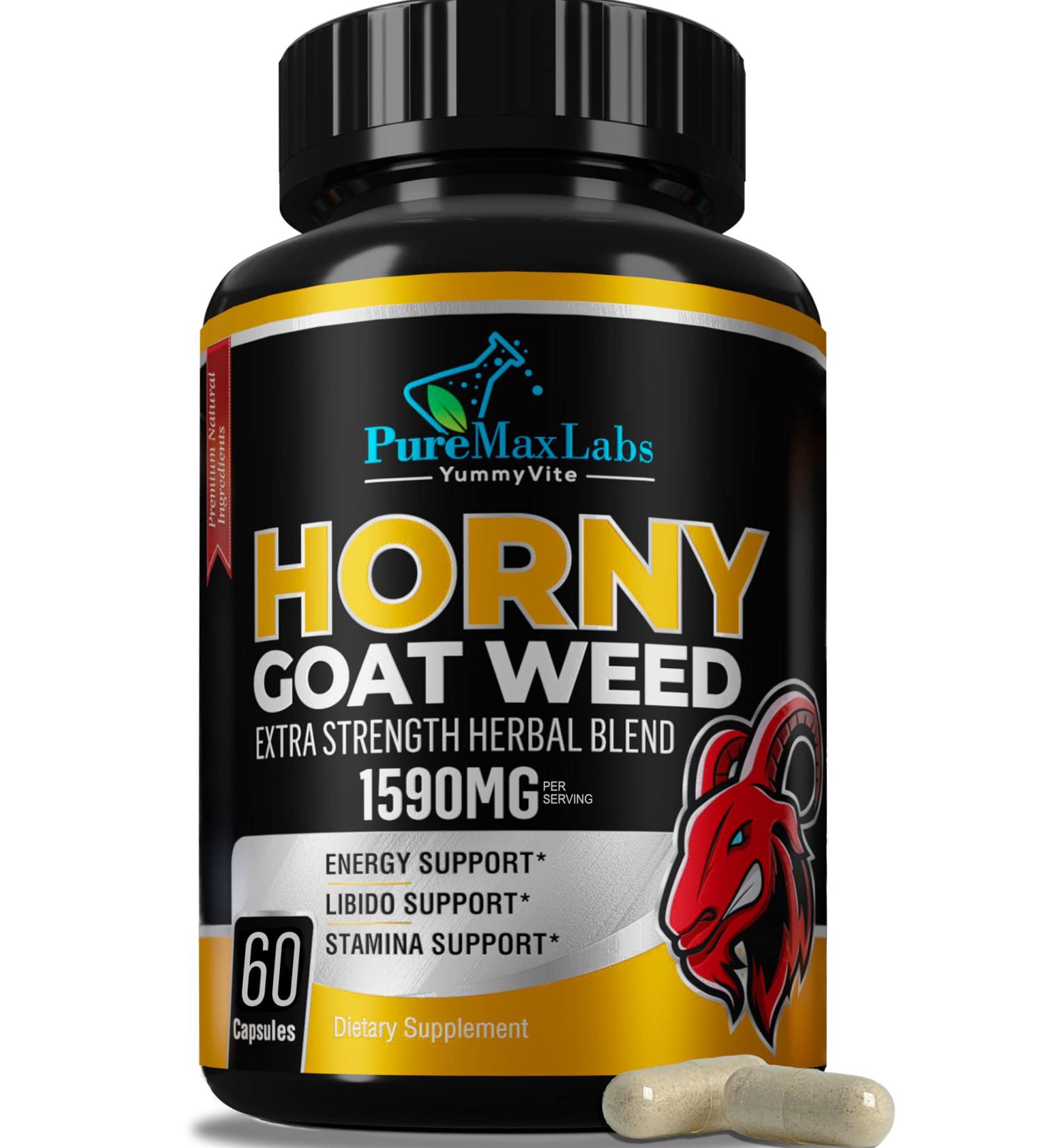 Horny Goat Weed 1590mg Extra Strength with Maca, L-Arginine, Ginseng - Boost Performance, Stamina, Energy - Non-GMO - 60 Capsules - Buy Online on GoSupps.com