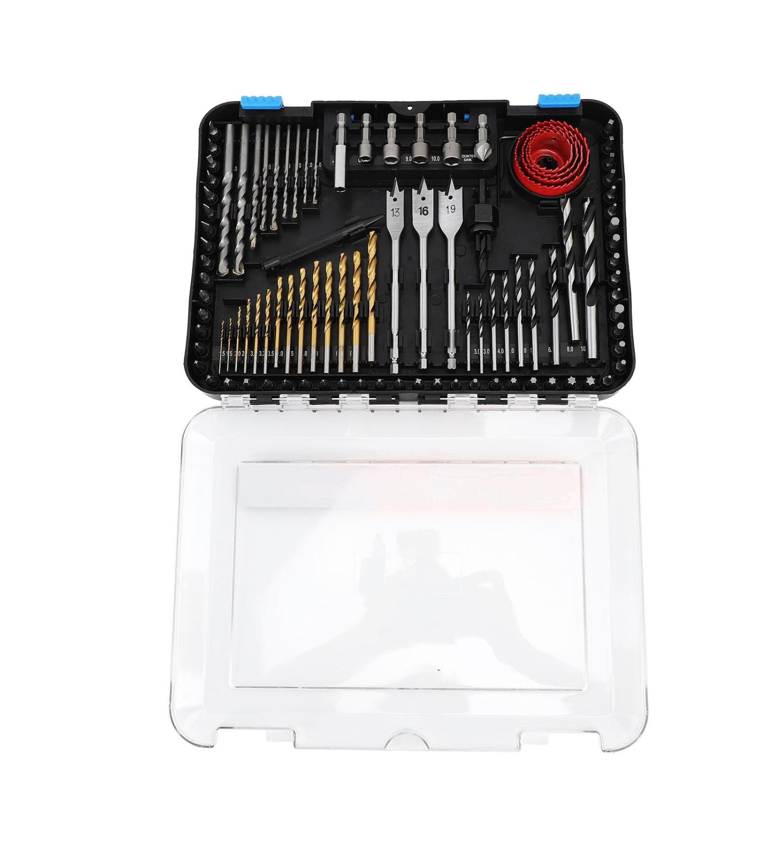 100 Piece Drill Bit Set - Multifunctional Twist Screwdriver Bits Cup Saw Hole Opener Holder Kit with Storage Box for Home Woodworking Use - Buy Online on GoSupps.com