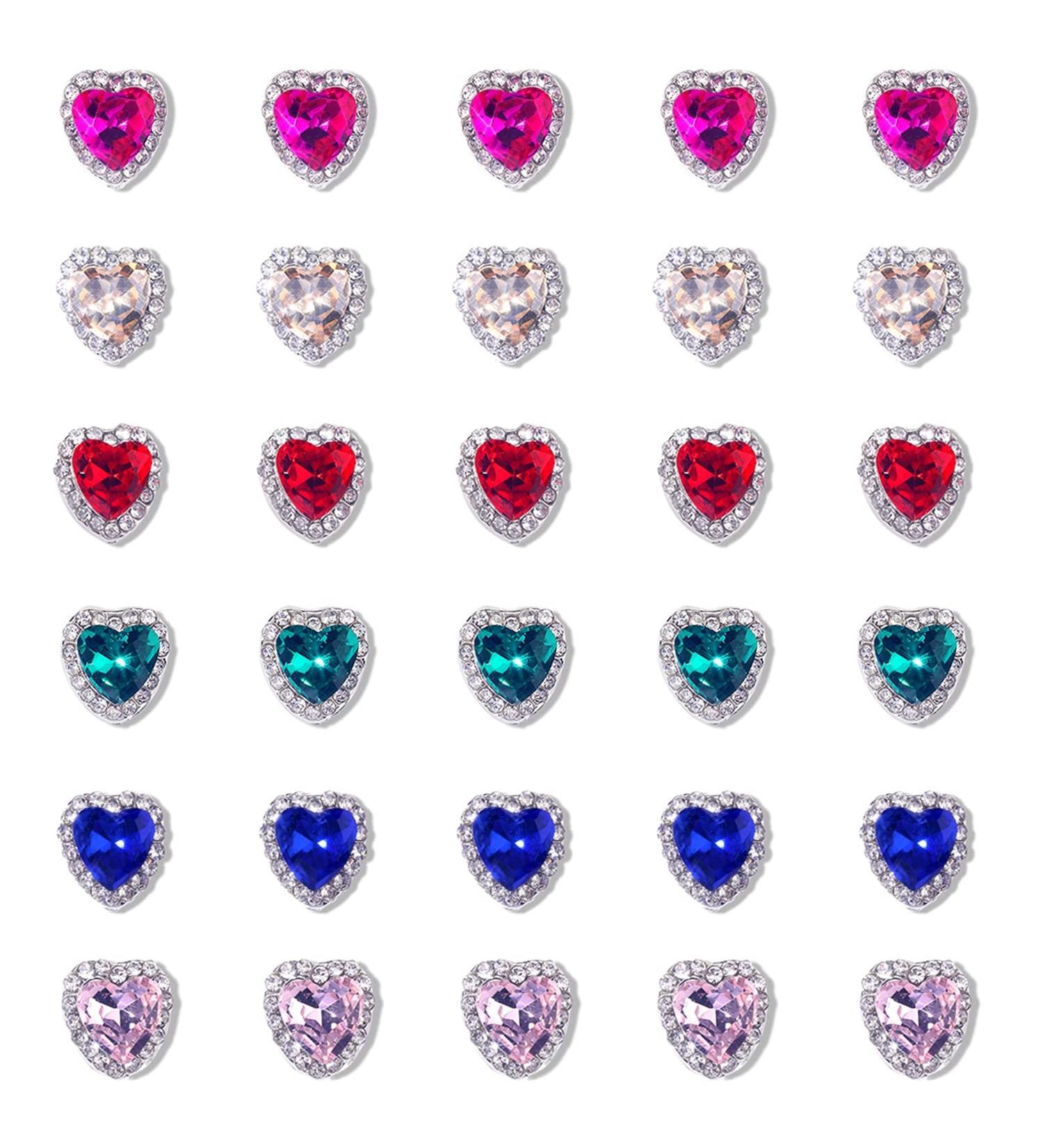 Qiipii 30 Pcs Heart Nail Charms for Nails - Valentine's Day 3D Rhinestones in 6 Colors - Love Crystal Diamond Alloy Nail Art Jewelry for Acrylic Nails - Wedding Manicure Supplies - Buy Online on GoSupps.com