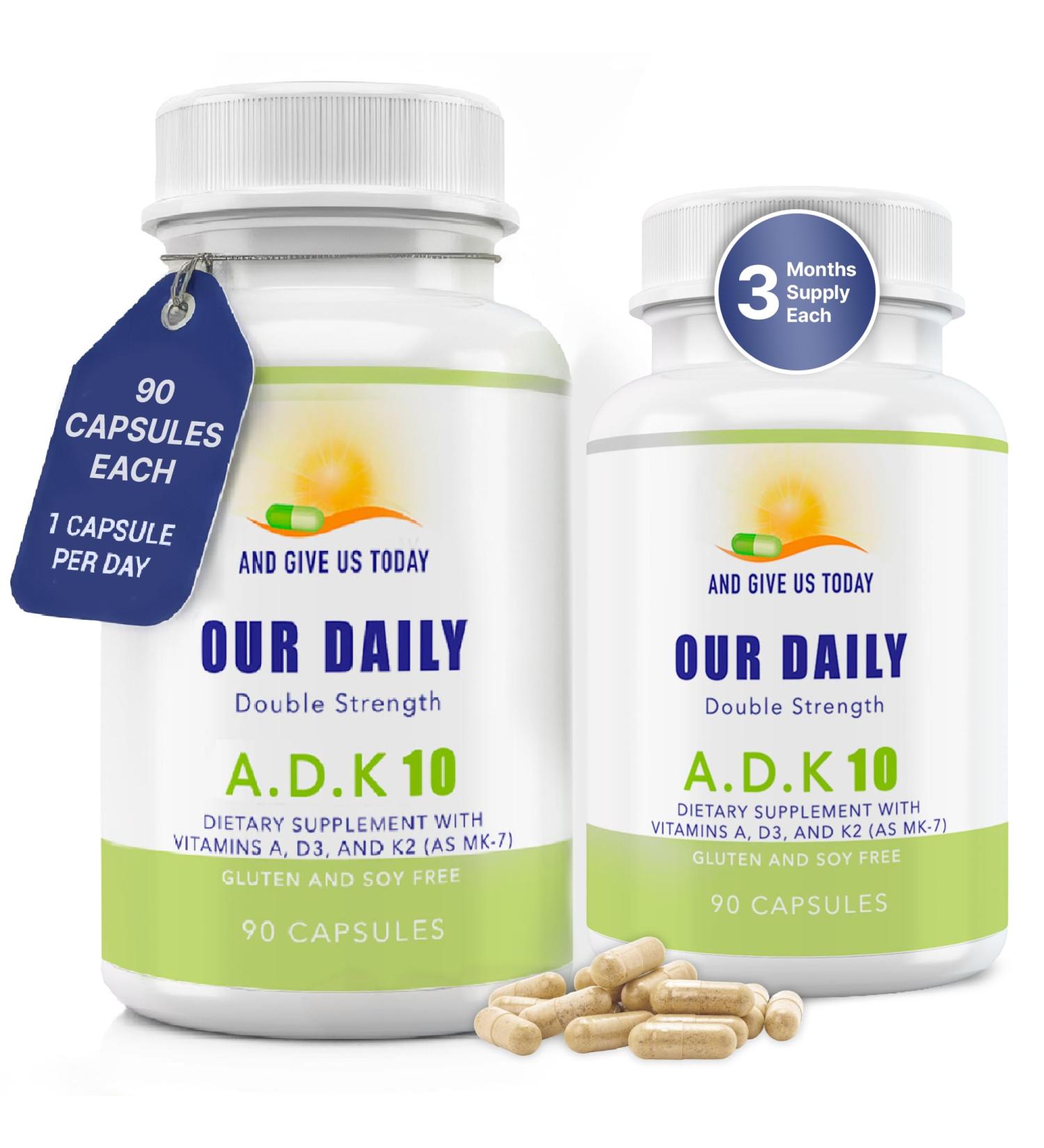 Daily Vites ADK 10 Vitamin Supplement 180 Capsules High Potency Vitamin A D3 10 000 IU & K2-MK7 Physician Formulated for Bone Heart & Immune Support Non-GMO Gluten Free (2 Pack) 90 Count (Pack of 2) - Buy Online on GoSupps.com