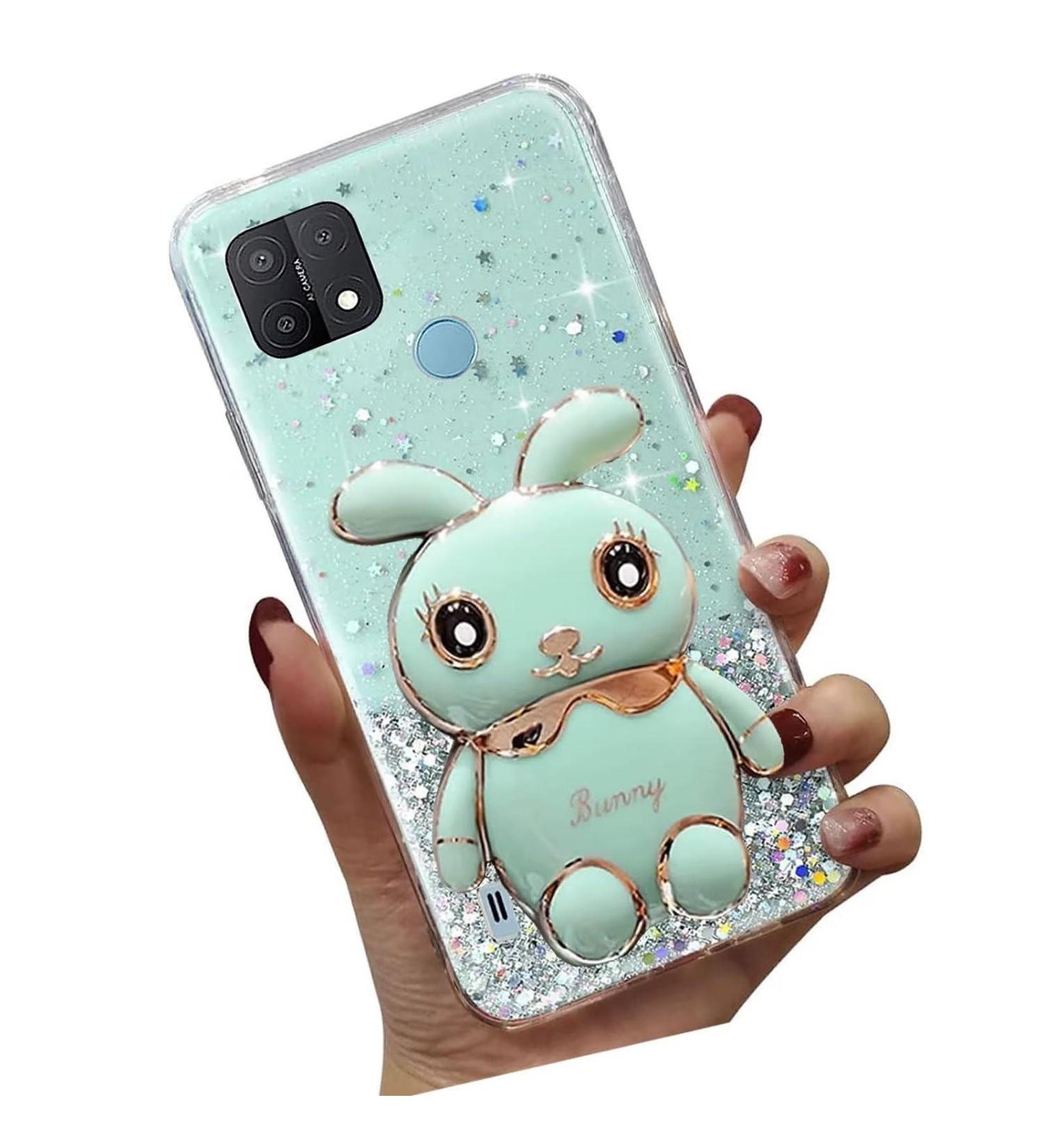 Buy Tivenfezk Nadoli Glitter Rabbit Case for Oppo Realme C21 - Soft Silicone Transparent Protective Cover with Hidden Stand - Buy Online on GoSupps.com