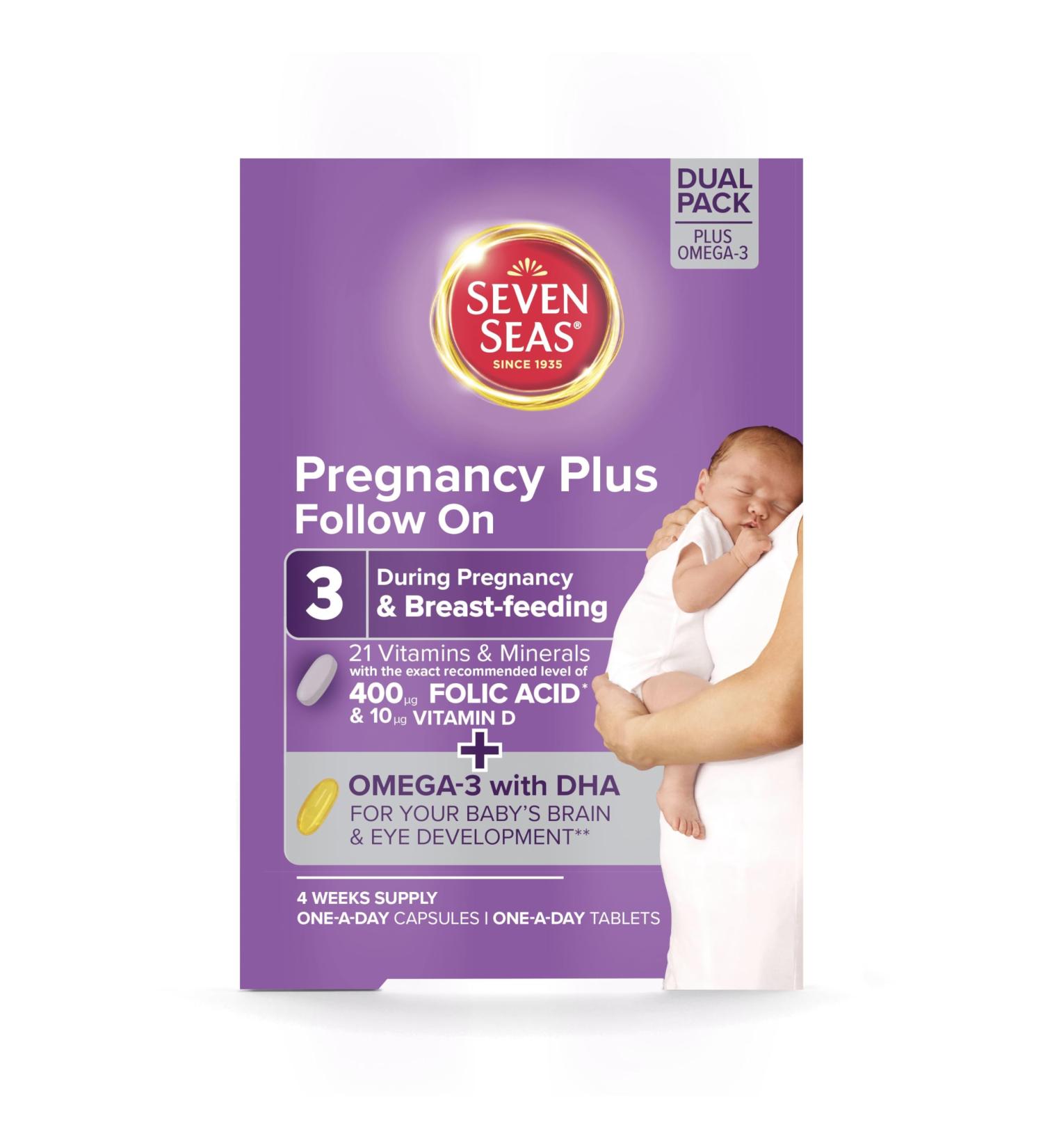Seven Seas Folic Acid Vitamin for Women During Pregnancy & Breastfeeding - 56 Tablets with Omega-3, DHA & EPA for Foetal & Infant Health - Buy Online on GoSupps.com