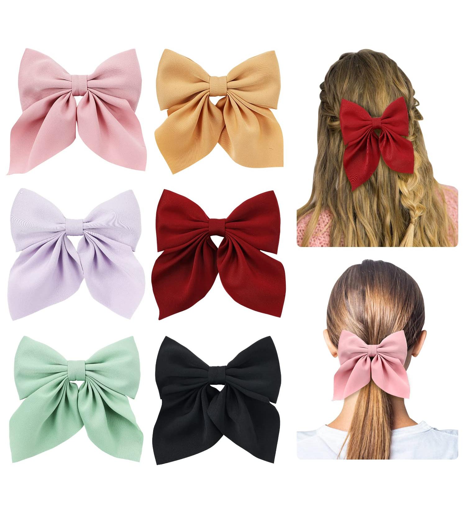 6 Pack inSowni Solid Ponytail Big Bow Alligator Hair Clips - Hair Accessories for Women, Girls, Teens - Buy Online on GoSupps.com