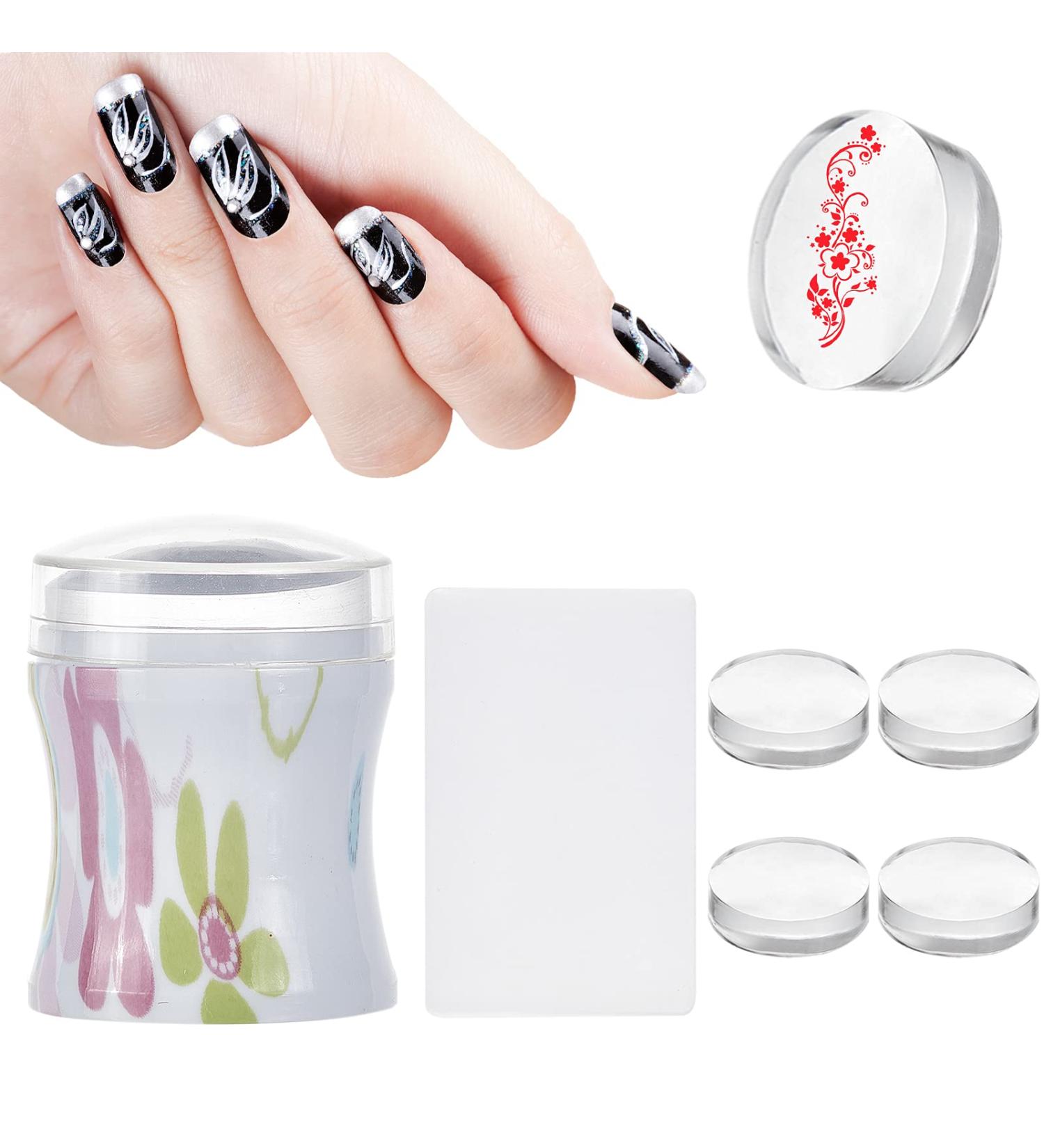 Niceneeded Nail Art Schaber-Set: 1 Nail Stamp & 4 Clear Stamps for DIY French Smile Line Art - Buy Online on GoSupps.com