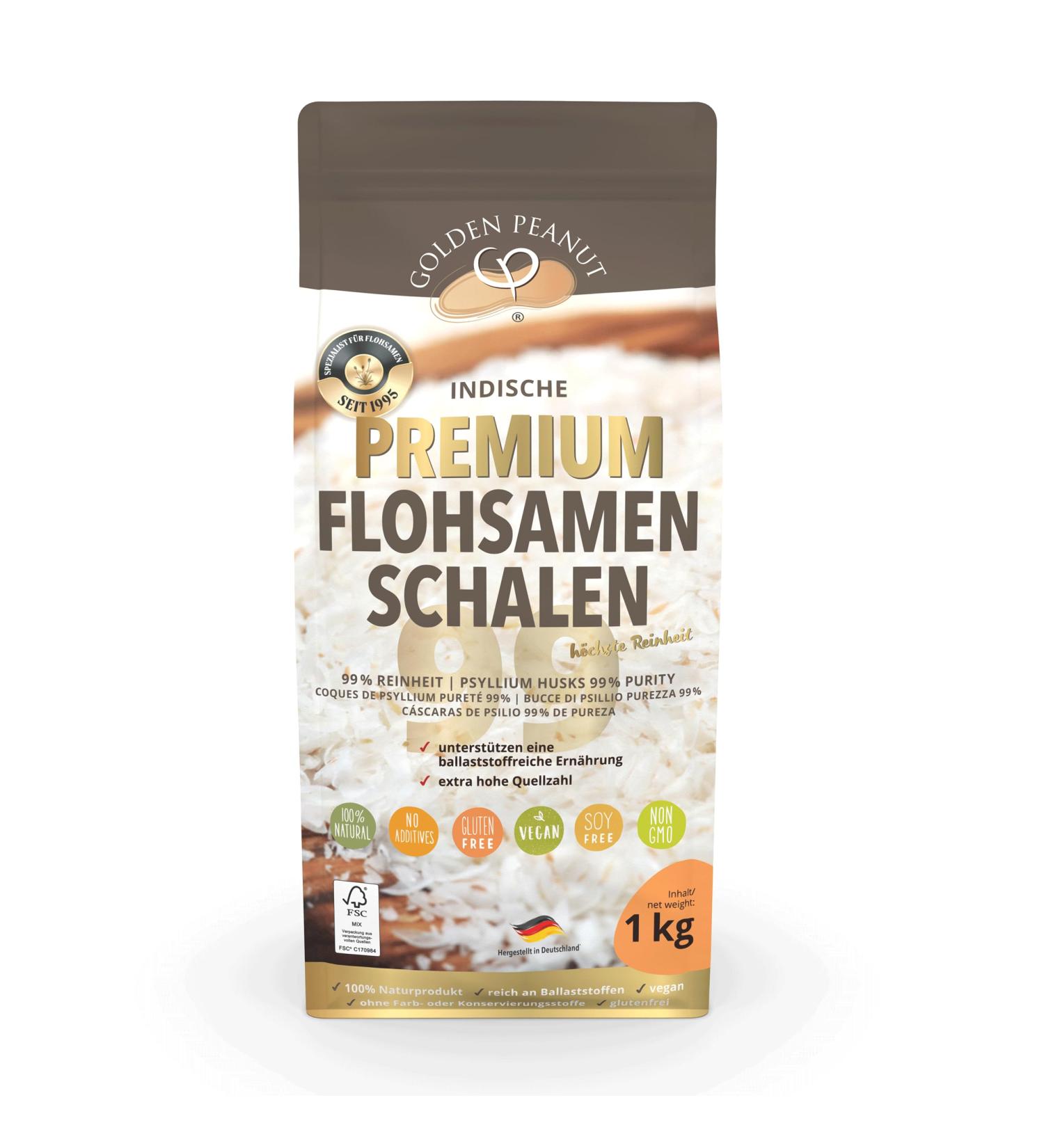 Buy GOLDEN PEANUT Psyllium Husks 1 kg - 99% Purity Natural High Fiber Vegan Supplement from India - Best Swelling Number - Buy Online on GoSupps.com