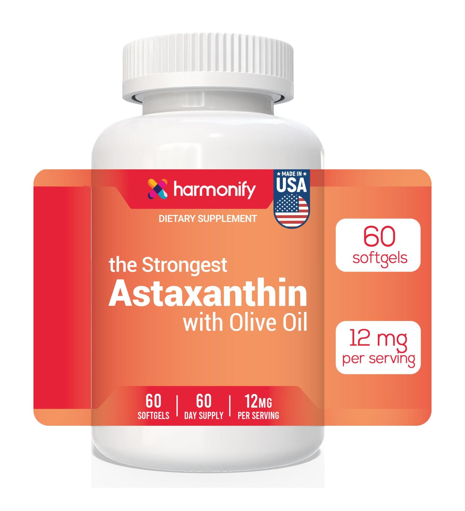 HARMONIFY Astaxanthin 12mg Supplement with Olive Oil Microalgae-Based 60 Softgels - Buy Online on GoSupps.com