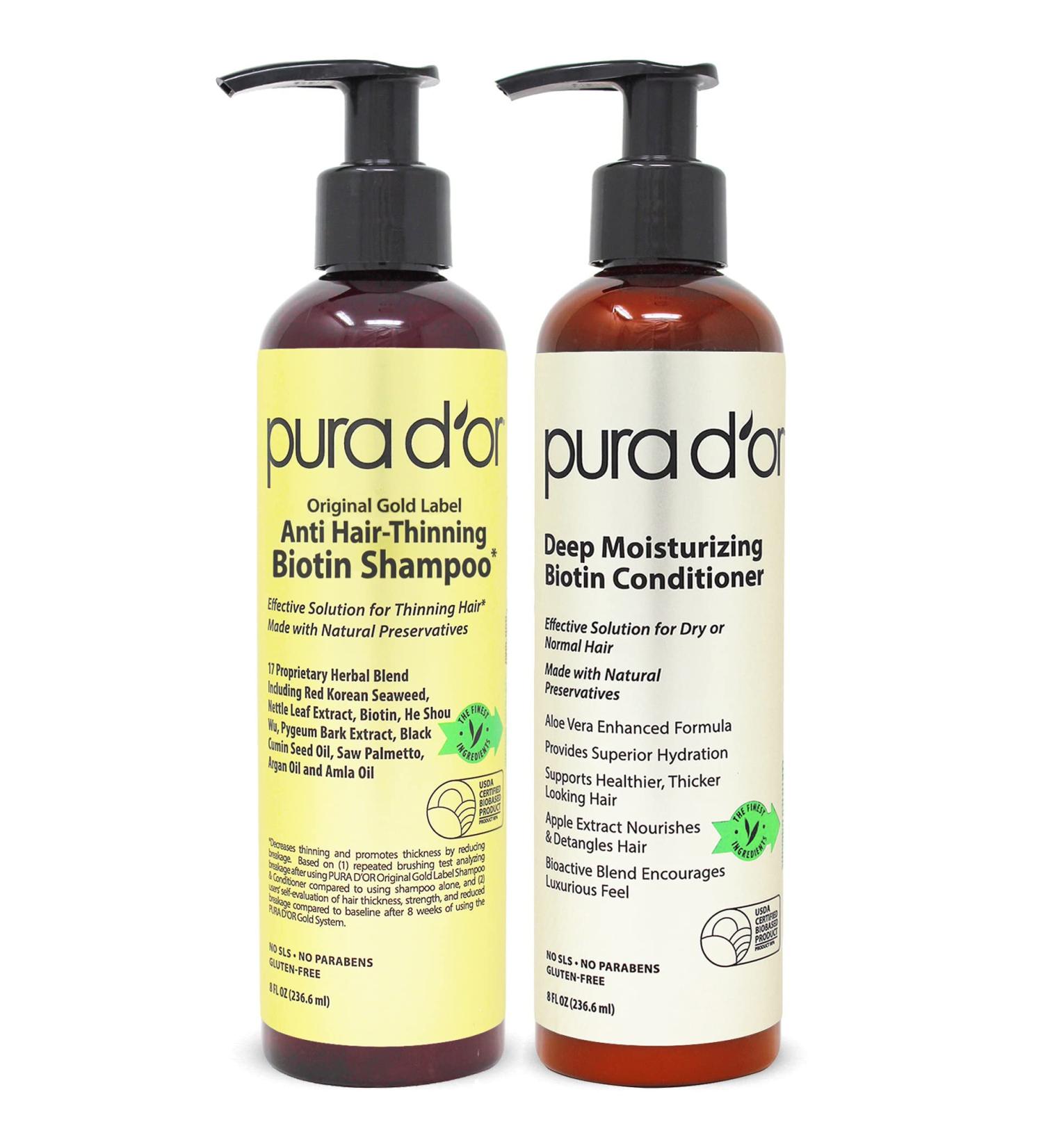 PURA D OR Biotin Shampoo & Conditioner Set - Anti-Thinning DHT Blocker for Color Treated Hair (8oz x 2) - Buy Online on GoSupps.com