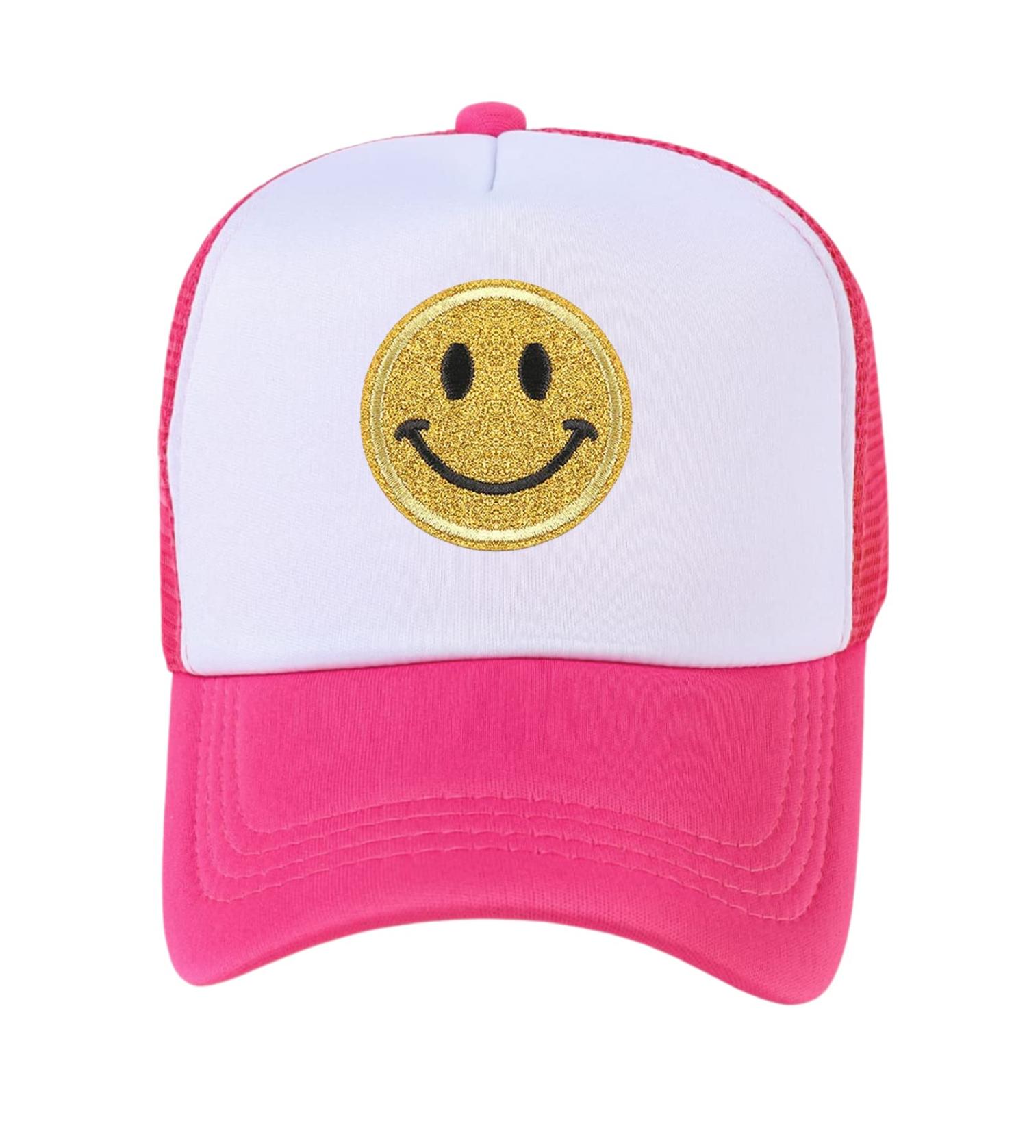 Lycycse Smile Face Neon Trucker Hat with Sequins Patch - Pink/White - Buy Online on GoSupps.com