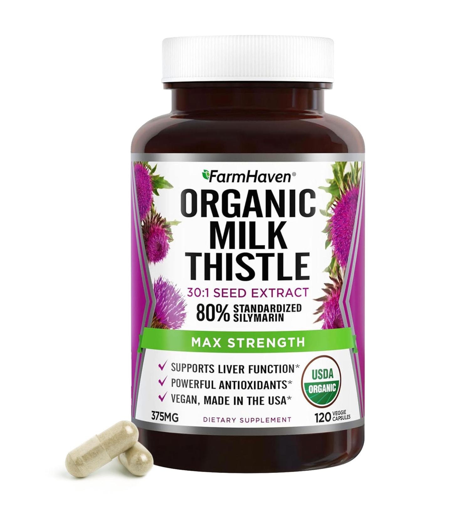 FarmHaven Silymarin Milk Thistle Capsules | 375mg Strength | 30X Concentrated Seed Extract & 80% Standardized Silymarin| Non-GMO | 120 Veggie Capsules - Buy Online on GoSupps.com