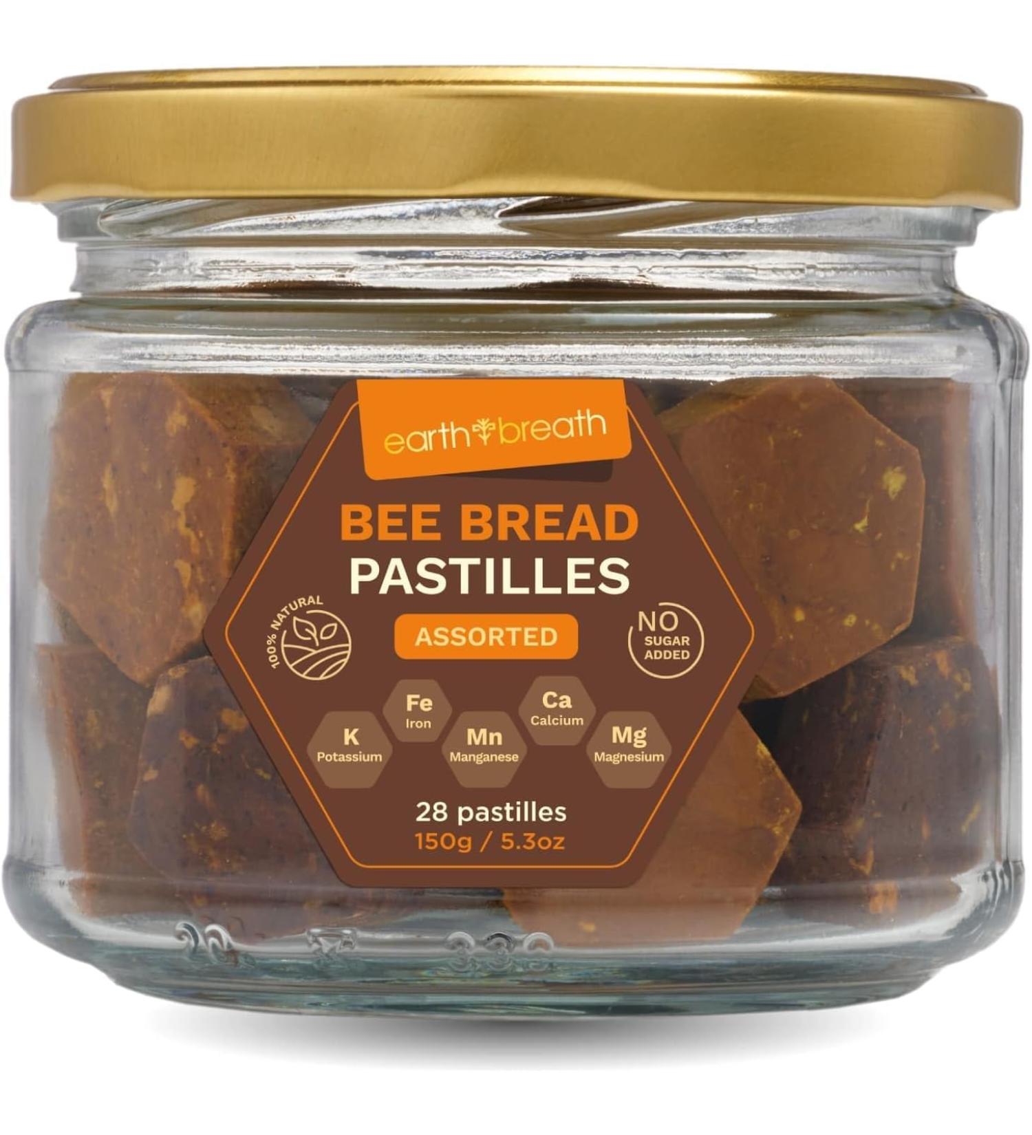 Earthbreath Assorted Bee Bread Pastilles - 150g (5.3 oz) Pure Raw Natural Perga/Ambrosia - Bee Pastilles with Black Currant Sea Buckthorn Berries and Apple Cinnamon - Buy Online on GoSupps.com