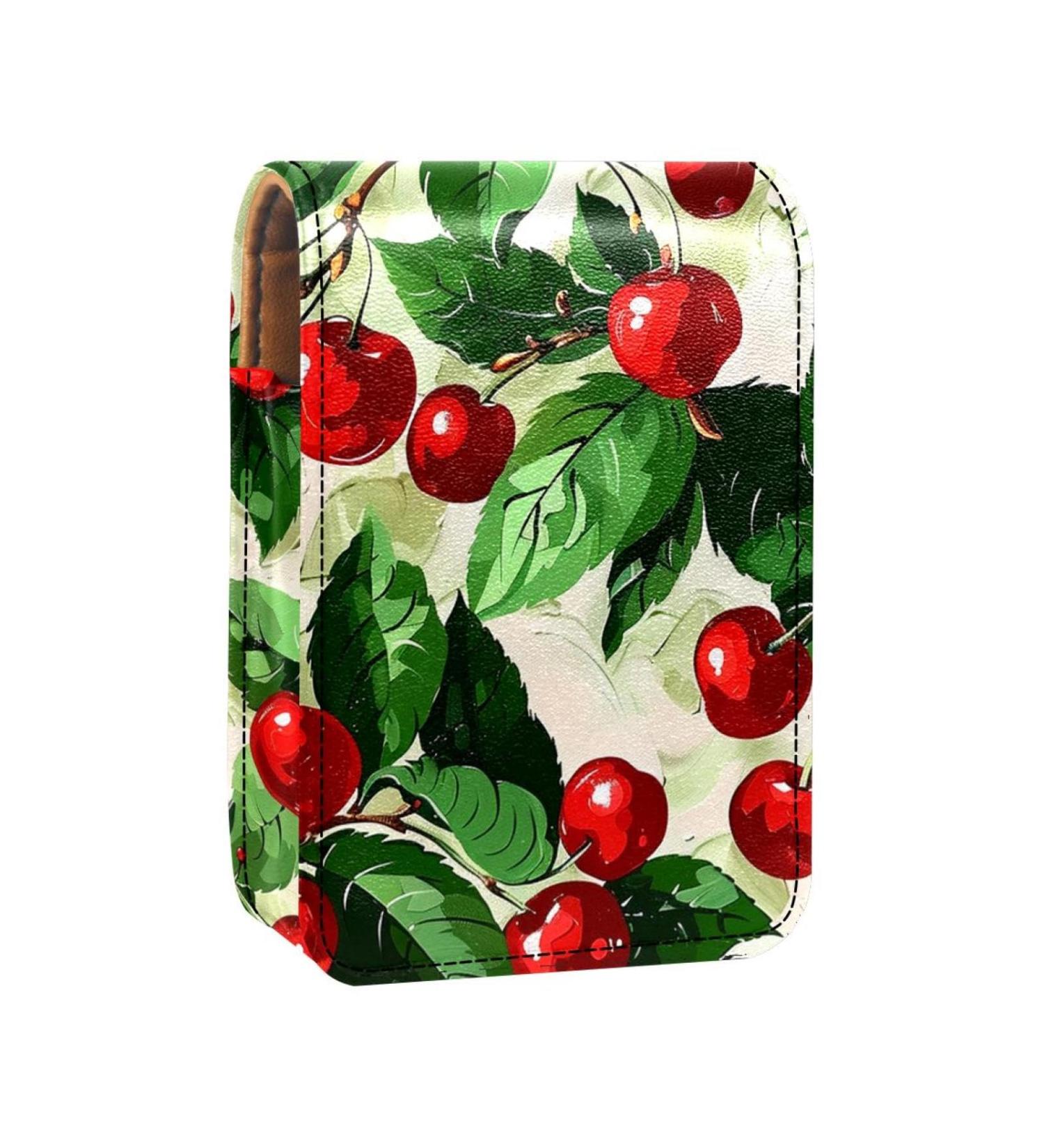 Travel Lipstick Organizer Case | Portable Makeup Bag with Mirror | Fruit Watercolor Cherry Design - Buy Online on GoSupps.com