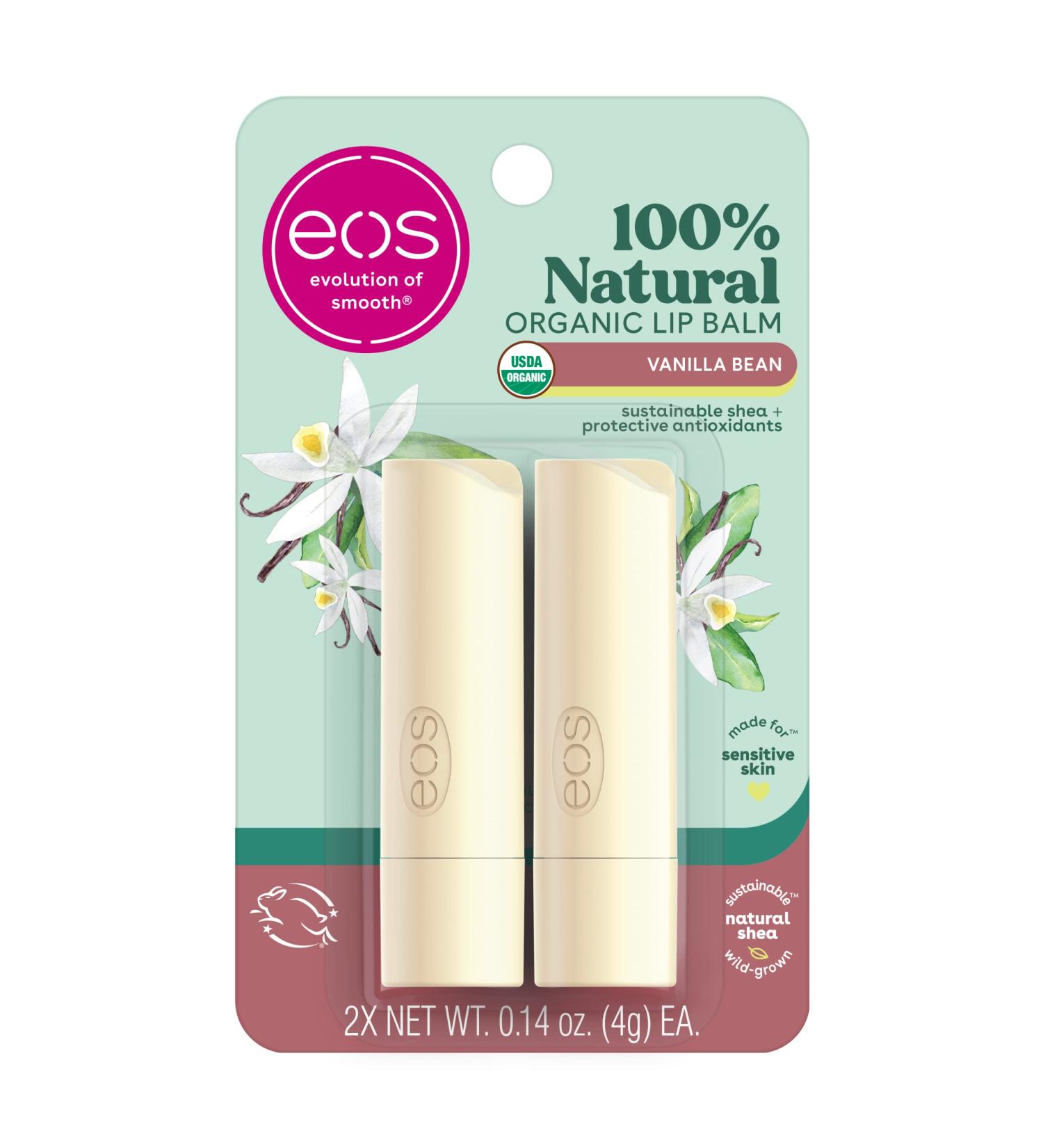 eos 100% Natural & Organic Lip Balm Sticks - Vanilla Bean All Natural Lip Balm All-Day Moisture Dermatologist Recommended 0.14 oz 2-Pack Vanilla Bean 0.14 Ounce (Pack of 2) - Buy Online on GoSupps.com