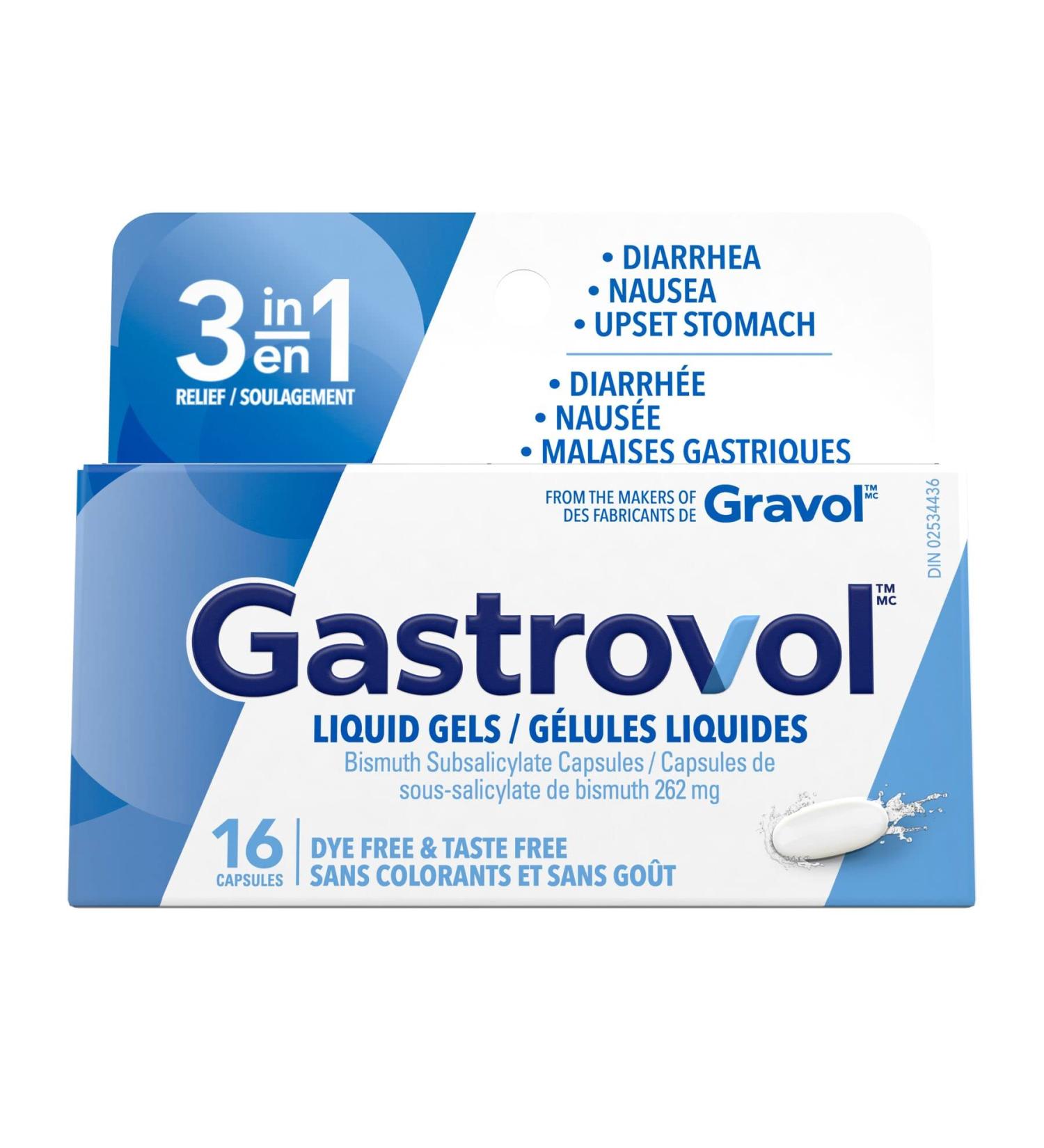 Gastrovol 3-in-1 Relief For Diarrhea Nausea and Upset Stomach Dye Free & Taste Free Liquid Gels 16 Capsules - Buy Online on GoSupps.com