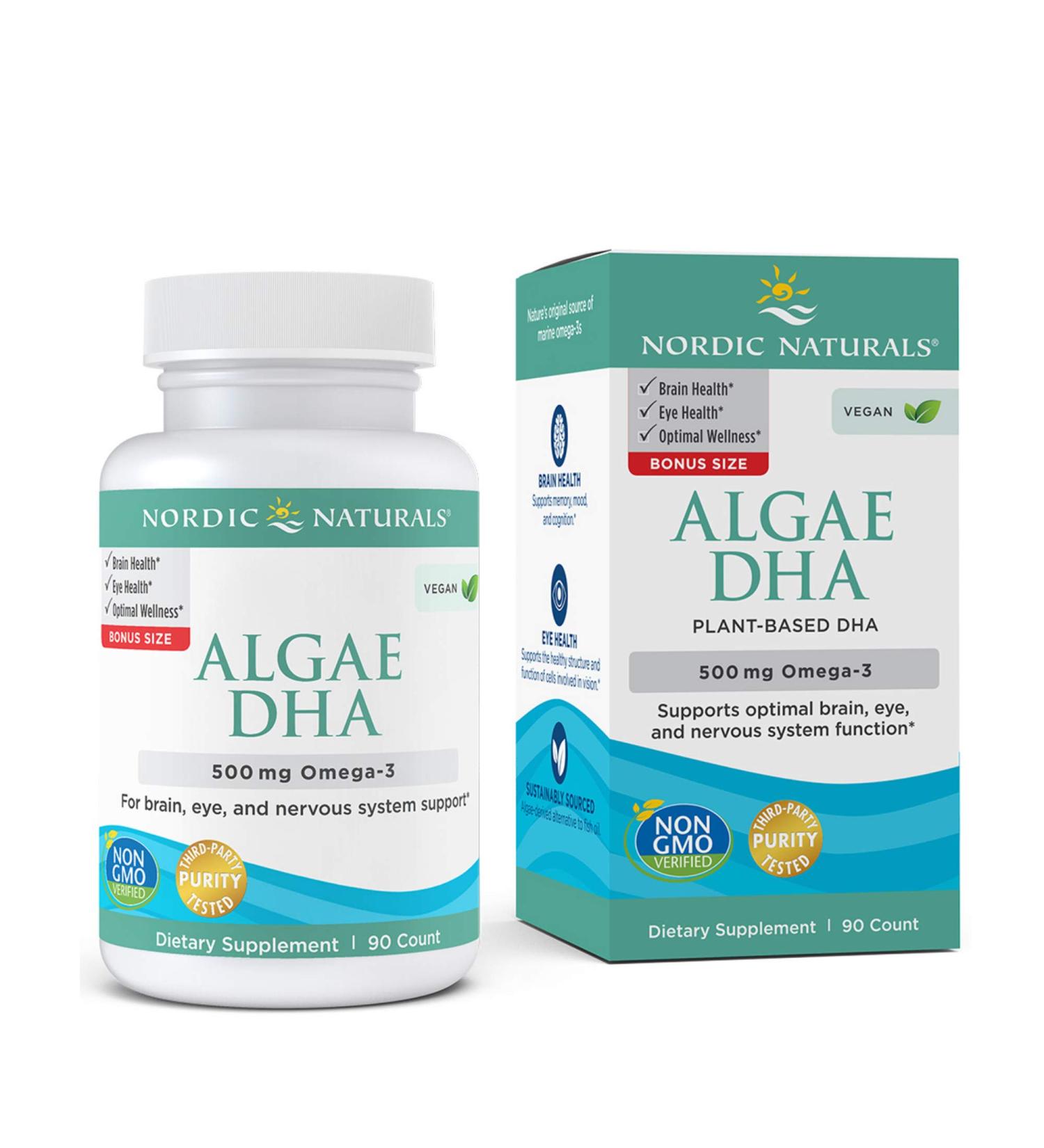 Nordic Naturals Algae DHA Soft Gels - 500mg Omega-3 DHA - Vegan Algae Oil - Brain, Eye & Nervous System Support - Non-GMO - 90 Count - Buy Online on GoSupps.com