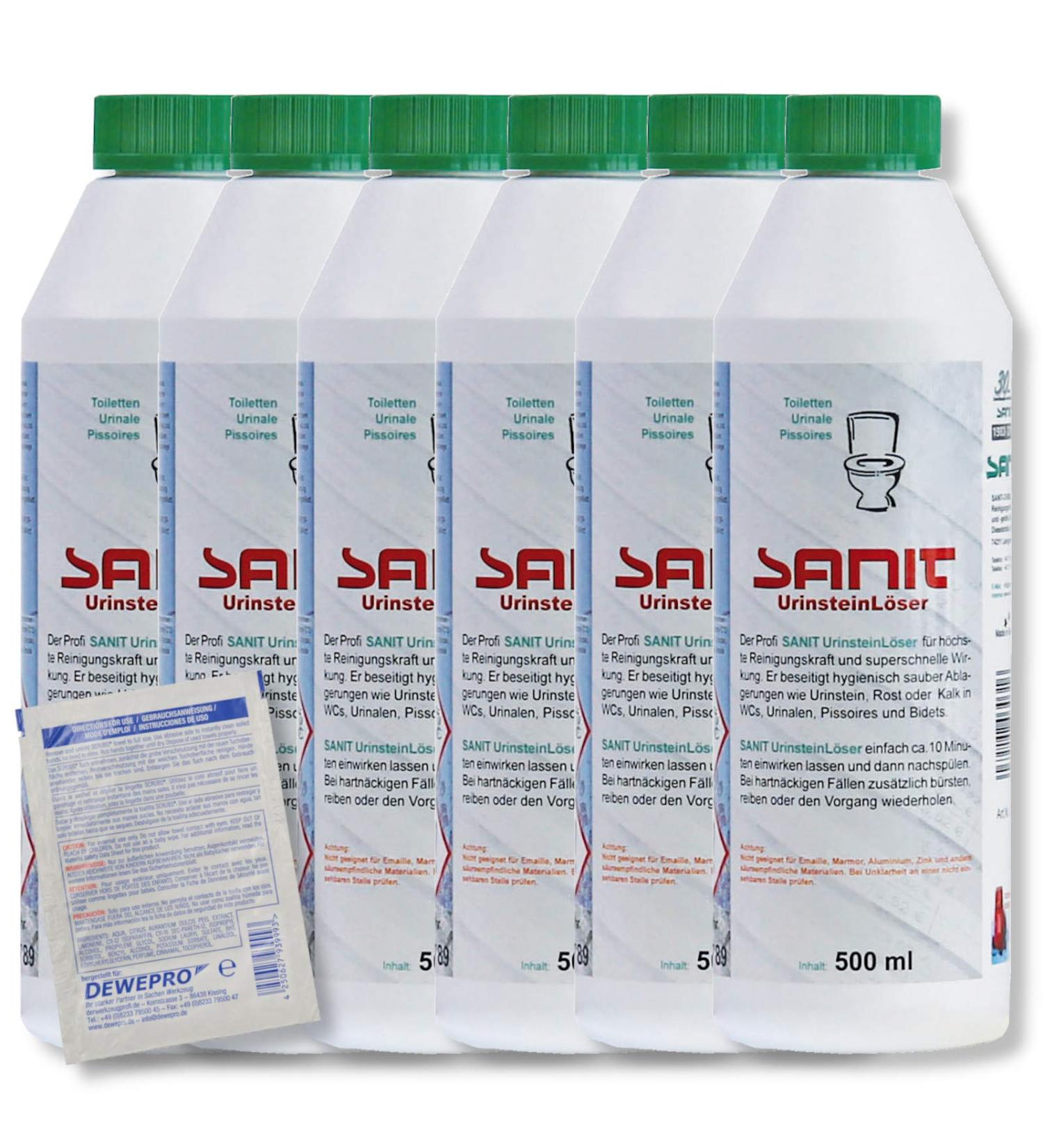 Dewro Set: 6 Bottles of 500ml Professional Toilet Cleaner - Extra Strong Urine Scale Remover & Limestone Cleaner - Includes 1 St. Dewepro Single Scrub - International Shipping - Buy Online on GoSupps.com