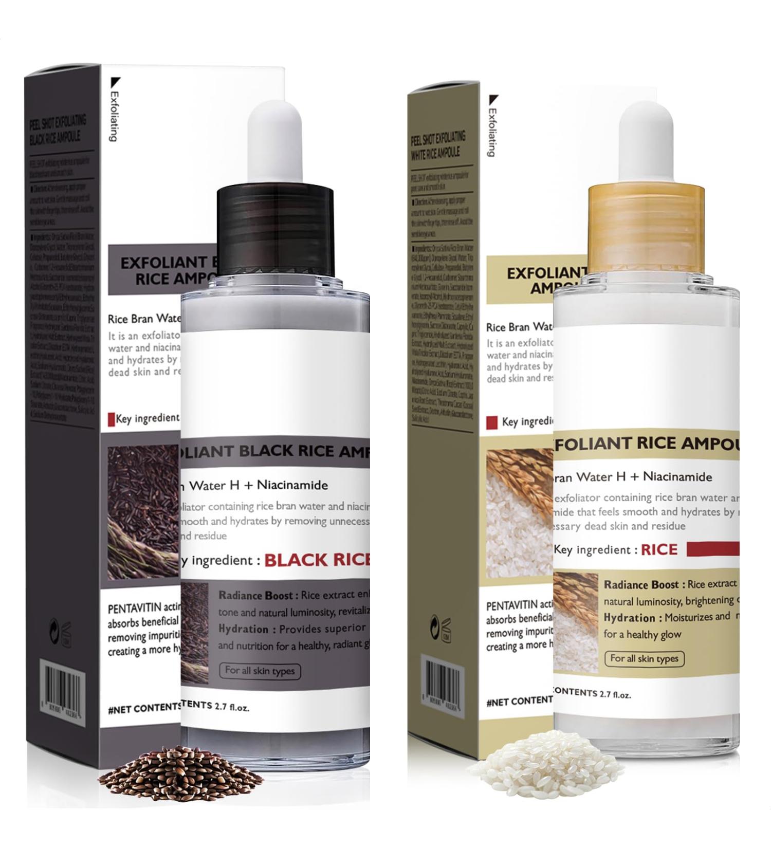 2 PCS Rice Exfoliating Ampoule Set 2025 Upgrade Black + White Rice Exfoliant Peel & Shot Glow Rice Ampoule Duo for Glowing Skin | Gentle Peel + Pore Minimizing & Deep Hydration for All Skin Types - Buy Online on GoSupps.com