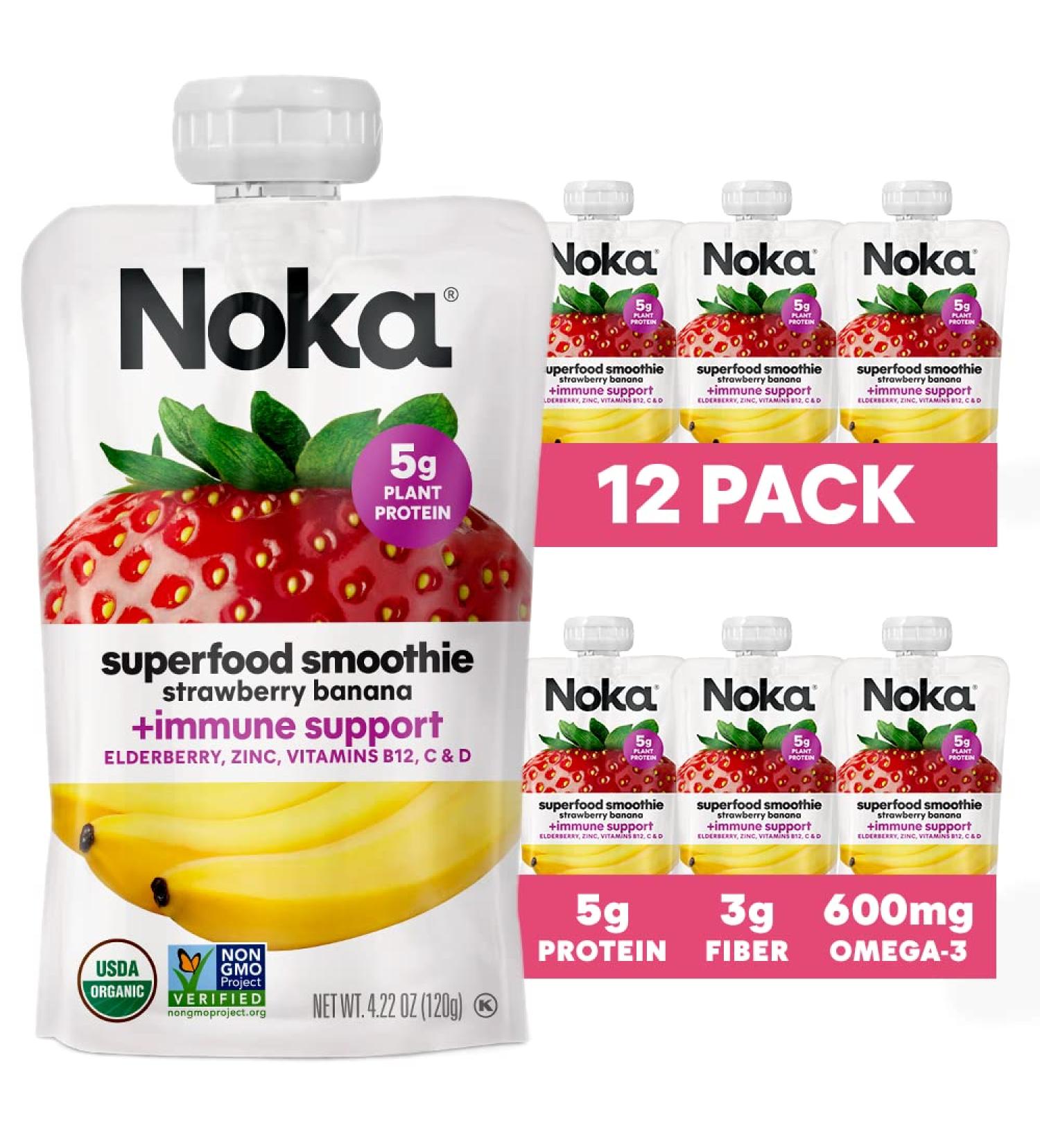 Noka Superfood Fruit Smoothie - Strawberry Banana 4.22 Oz (Pack of 12) - Buy Online on GoSupps.com