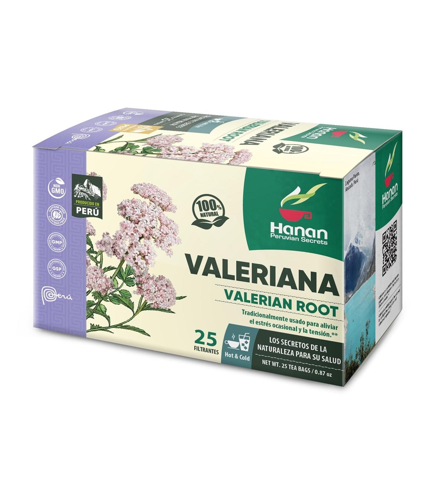 Hanan Peruvian Secrets Valeriana Herbal Tea | 100% Natural Valerian Root | 25 Tea Bags | Naturally Aids in Relieving Occasional Stress Tension | Safely Promotes Sleep and Relaxation - 6 Pack - Buy Online on GoSupps.com