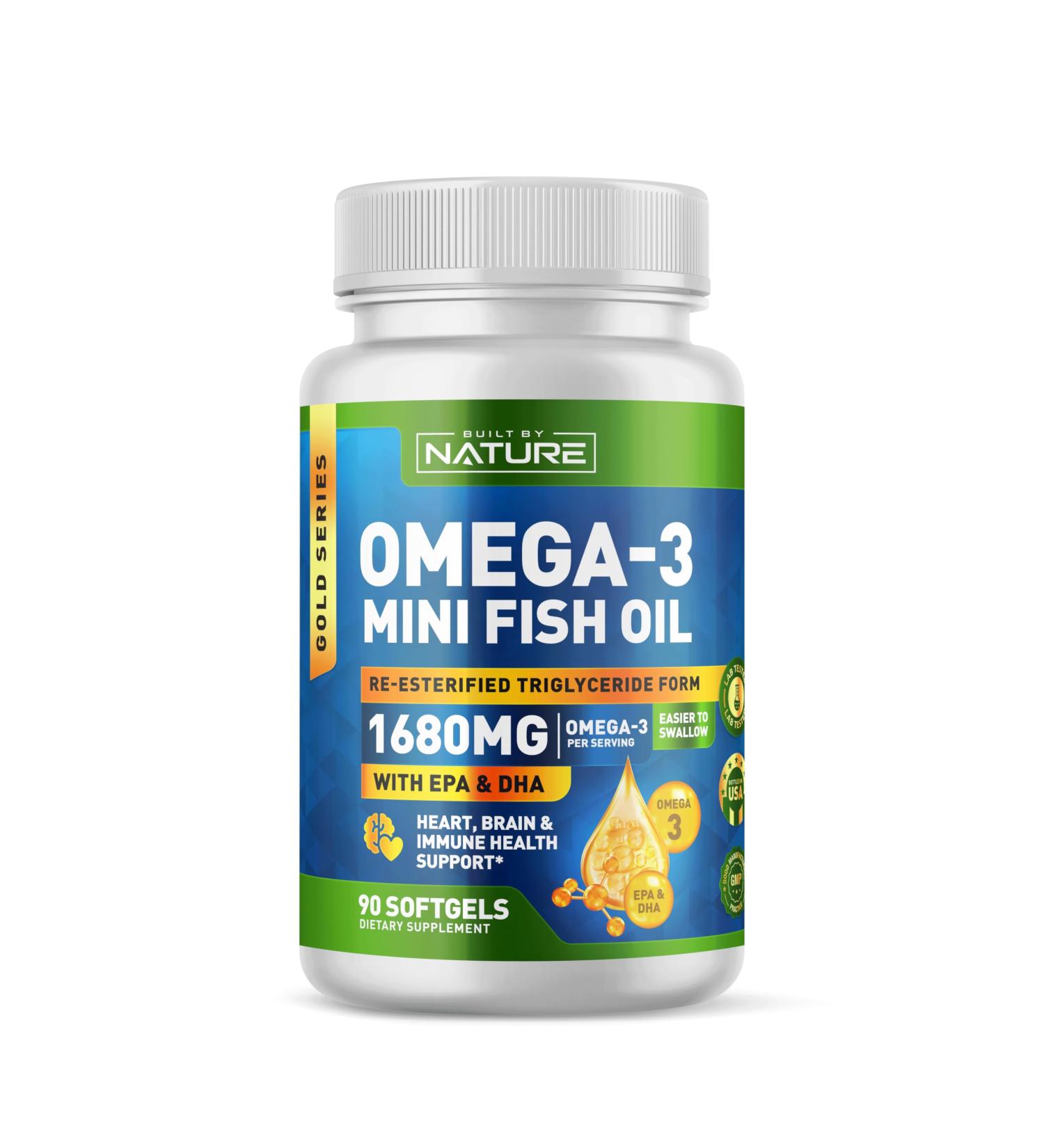 Built by Nature Omega 3 Mini Fish Oil Re-esterified Triglyceride Form (rTG) High Omega-3 1680mg EPA and DHA - Small & Easier to Swallow 90 Softgels - Buy Online on GoSupps.com