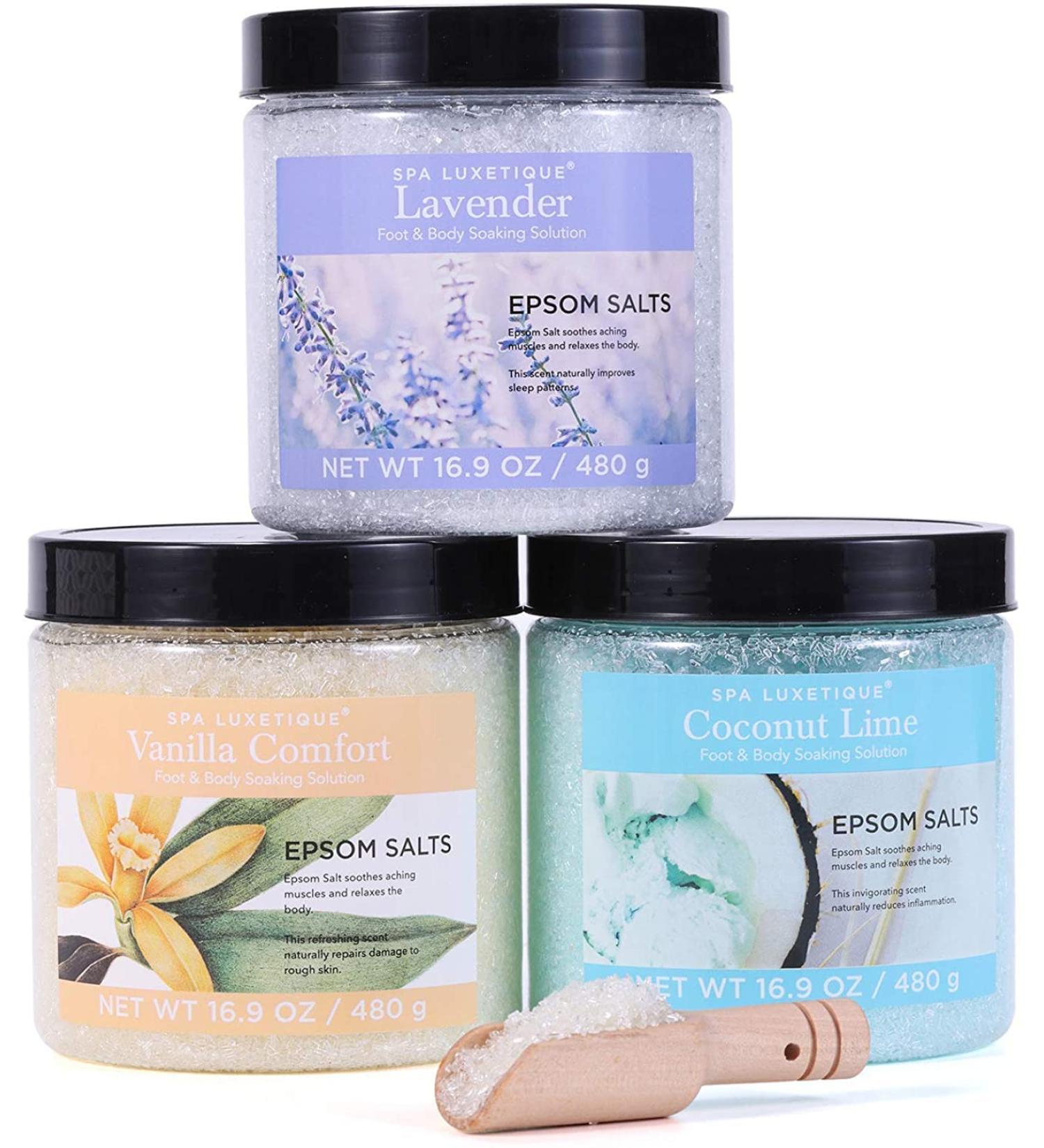 Spa Luxetique Bath Salts Gift Set for Women - Relaxing Epsom Salts with Wooden Scoop, Perfect Mother's Day Gift - 1.05 Pound - Buy Online on GoSupps.com